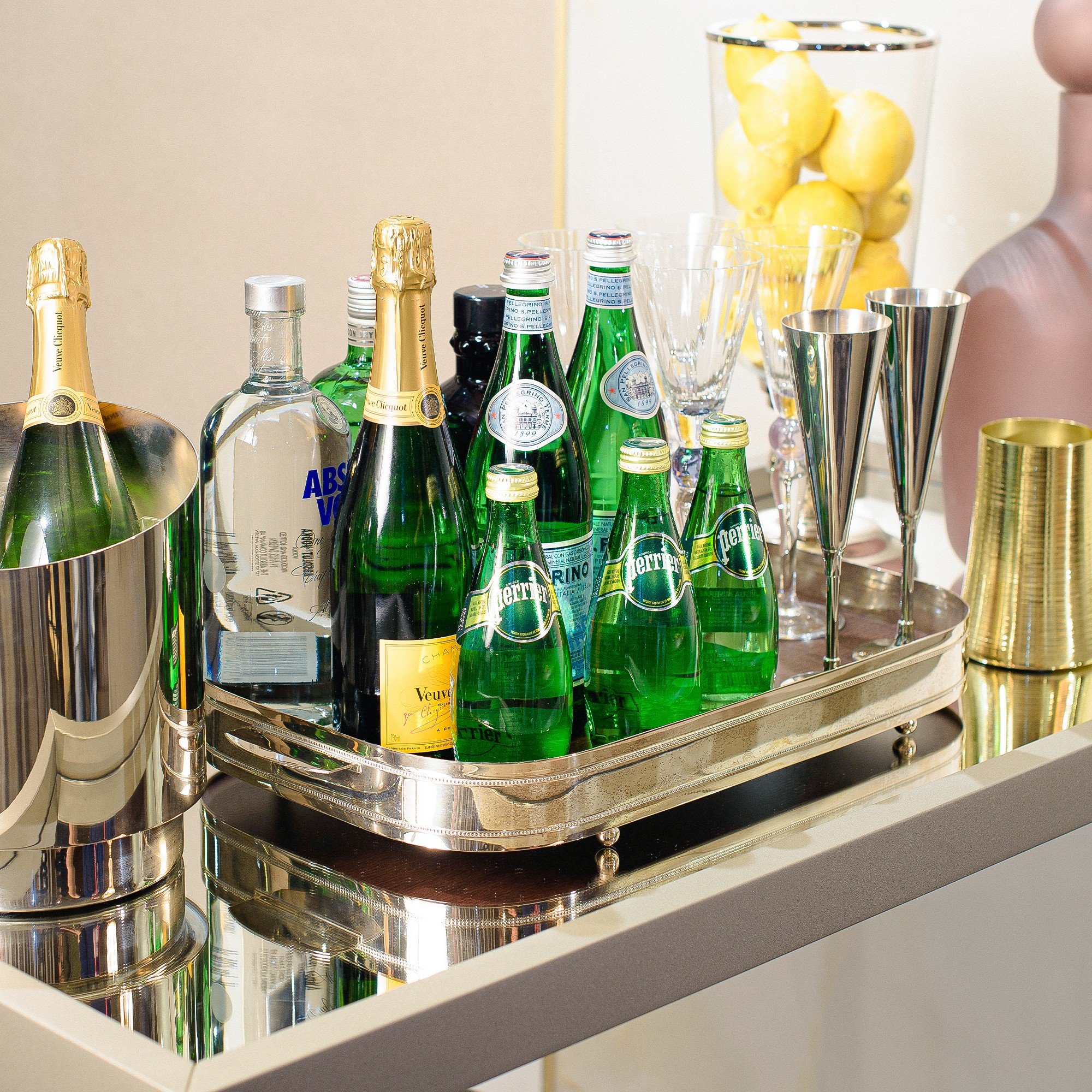 Bandeja Retangular Oblonga com Galeria St James de Prata 2283