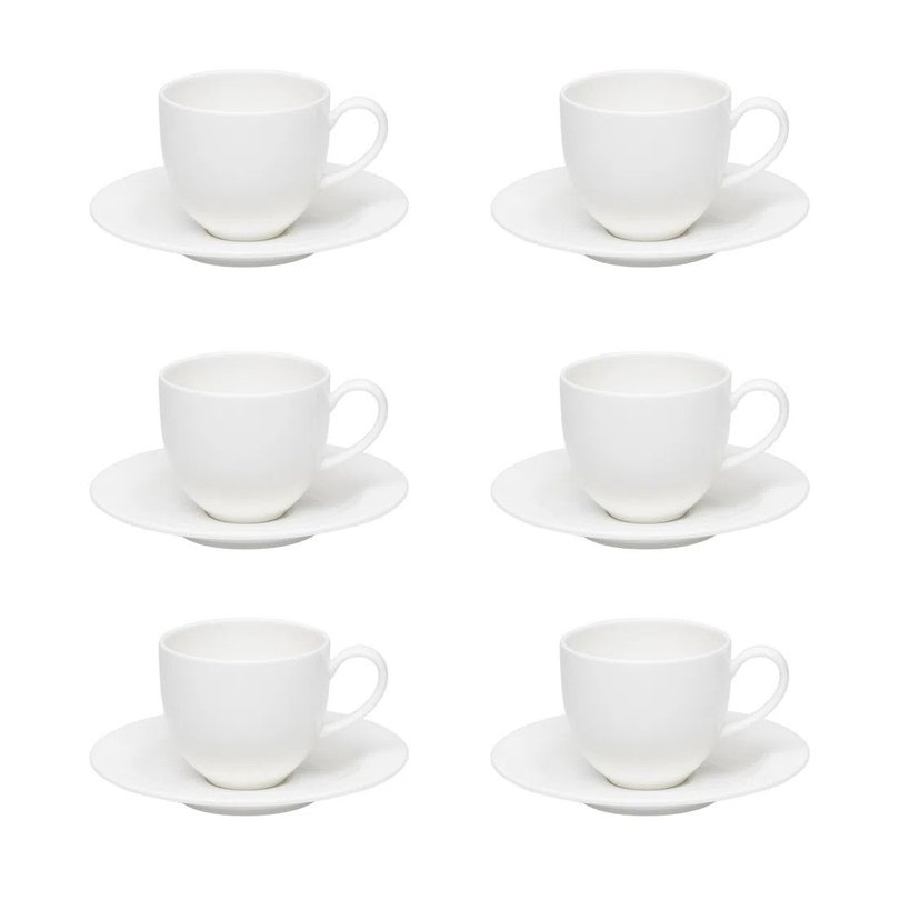conjunto de 06 xicaras 110 ml com pires para cafezinho strauss blanc