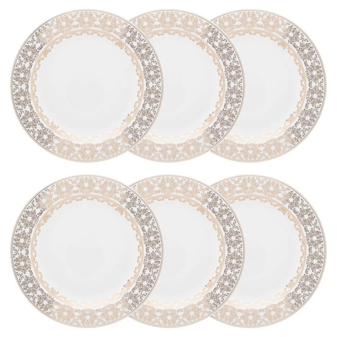 jogo de 06 pratos rasos 28 cm porcelana strauss lumiere