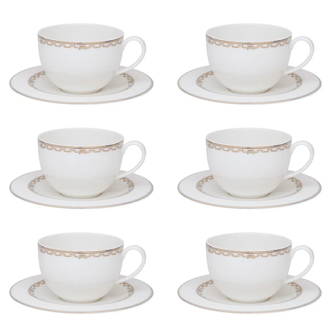 jogo de 06 xicaras 270 ml com pires para cha porcelana strauss lumiere