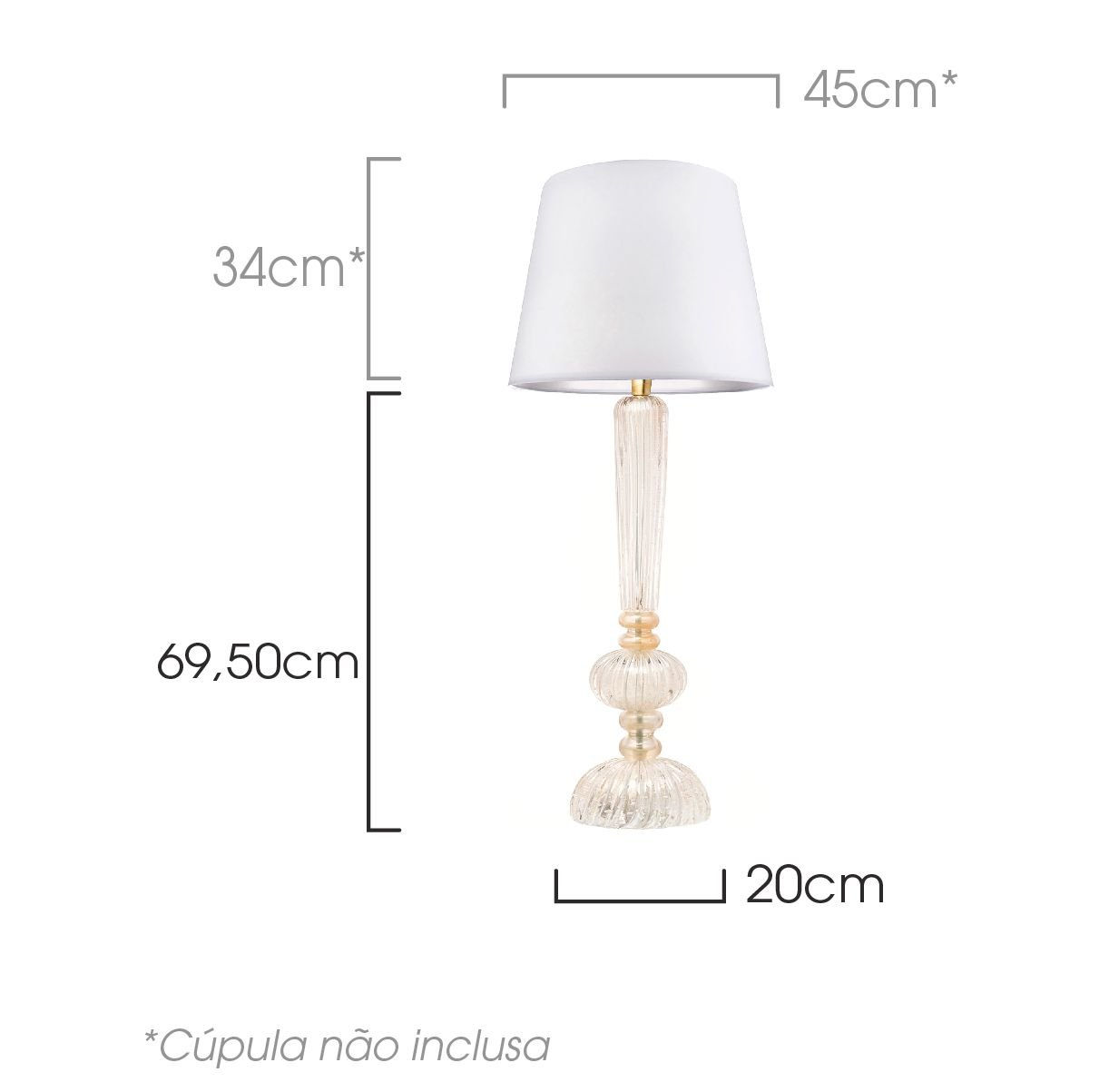 abajur murano firenze transparente com ouro