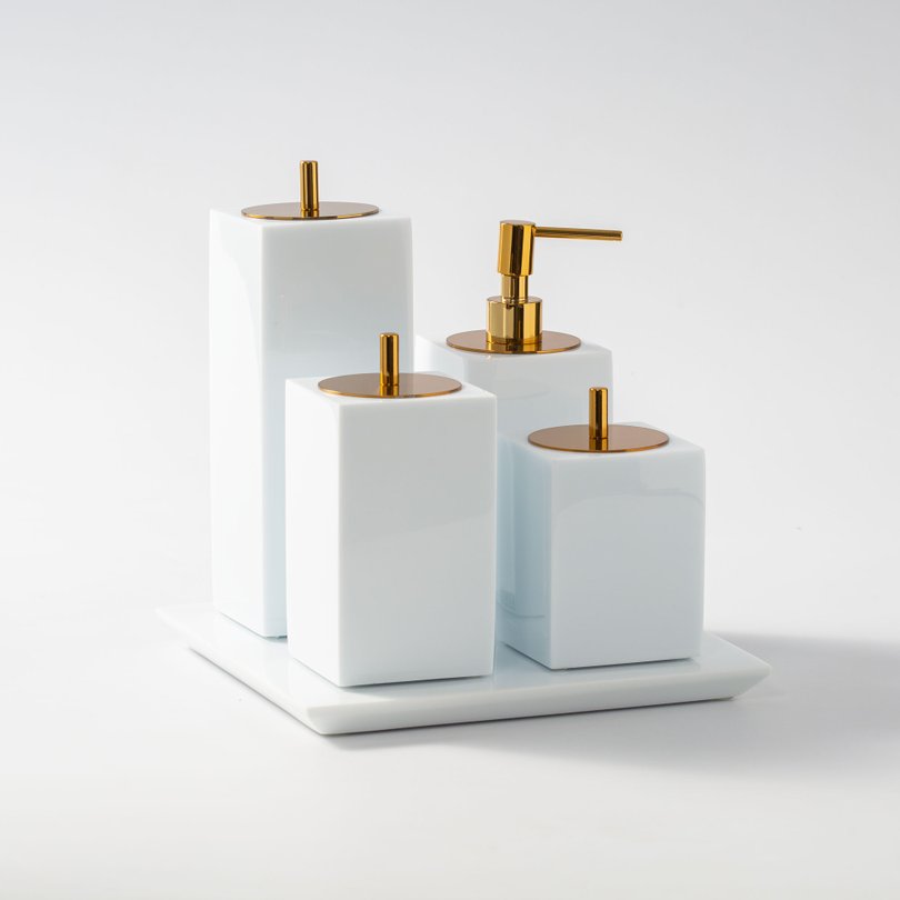 conjunto banheiro resina branco metal gold