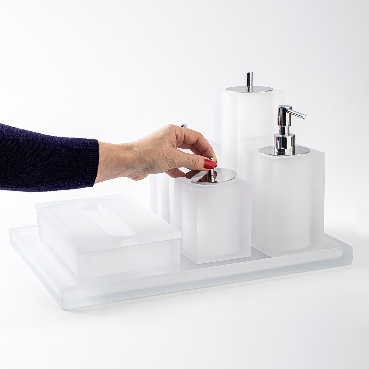 02 conjunto banheiro 4 pcs linea sottile cristal fosco cromado