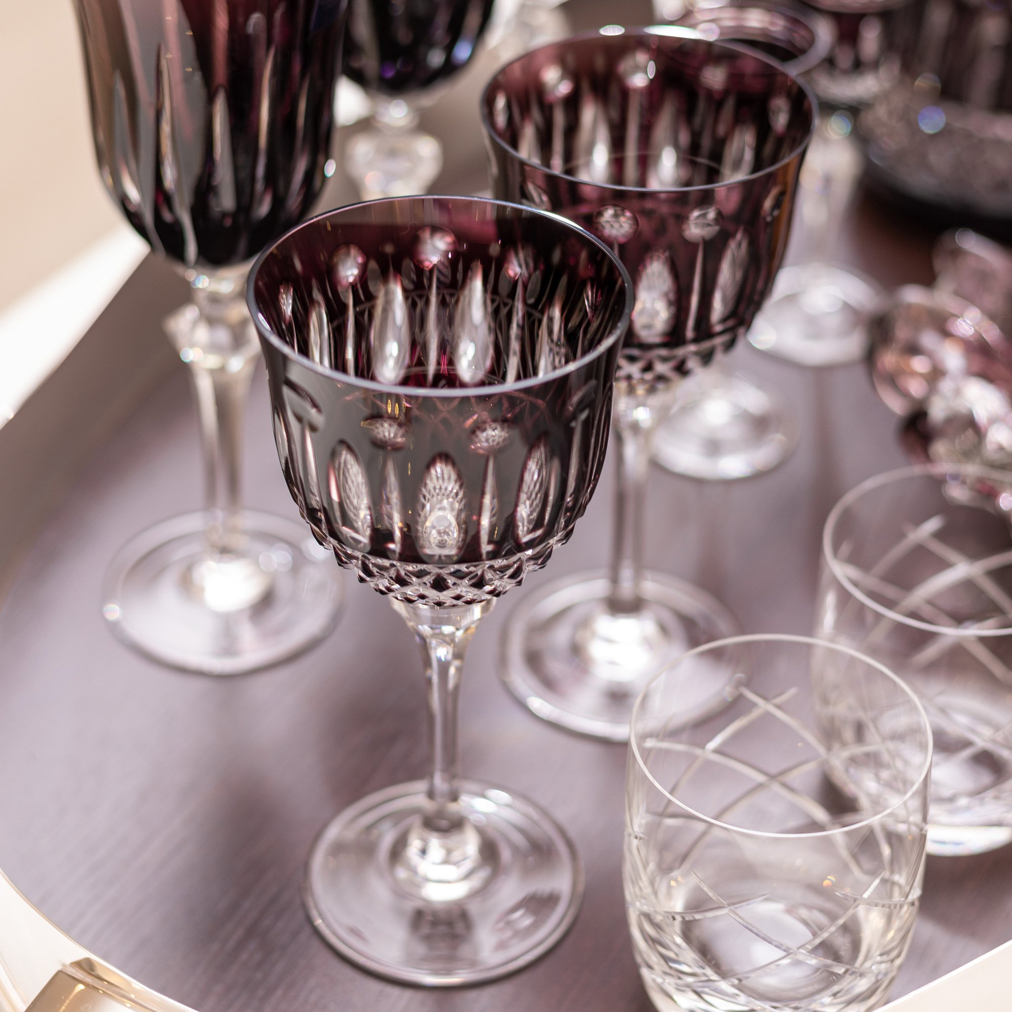 TAÇA DE CRISTAL LAPIDADO P/ VINHO TINTO AMETISTA