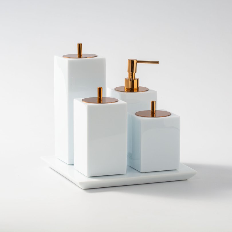 conjunto banheiro resina branco metal red gold