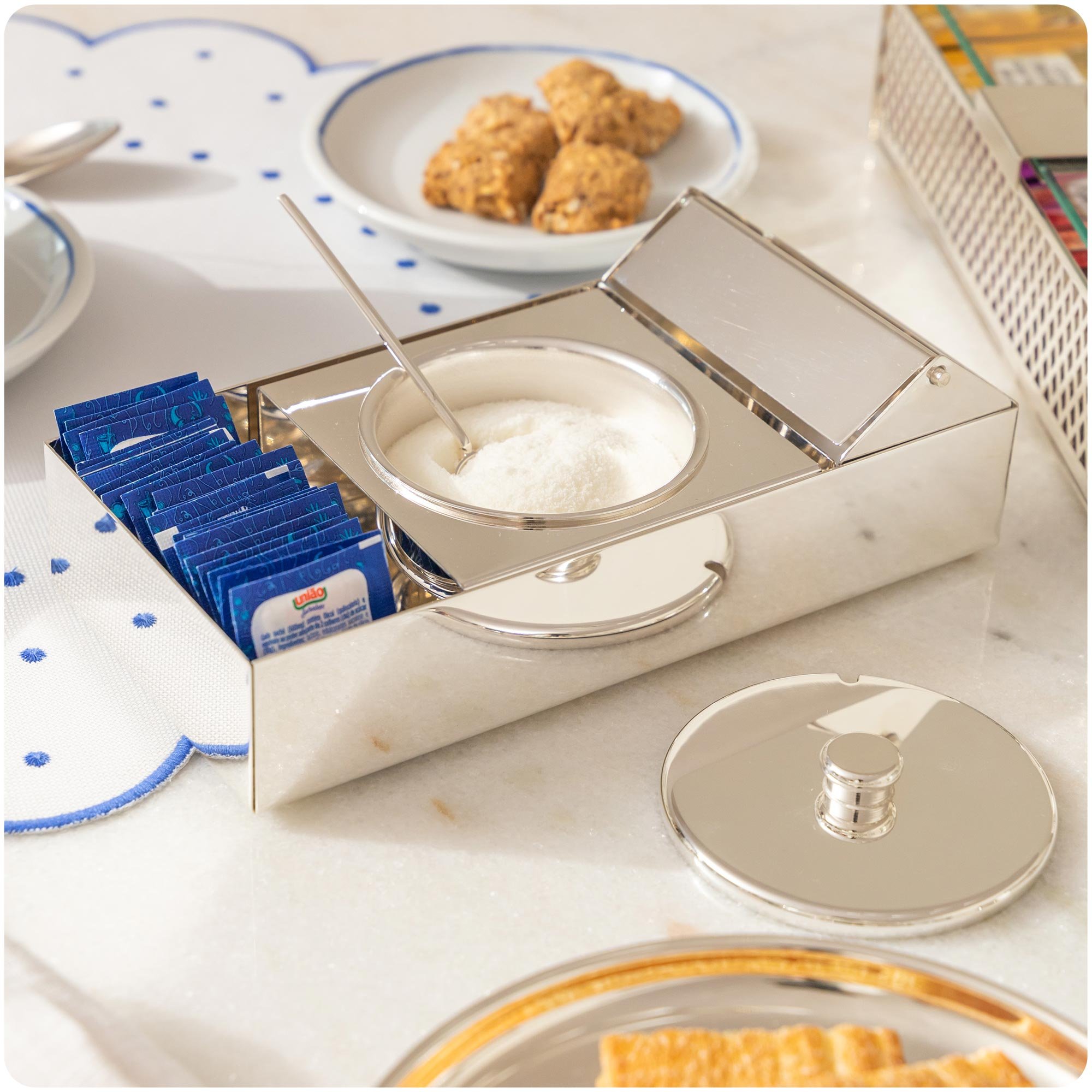 acucareiro porta adocante lixeira prata shefield plate aberto