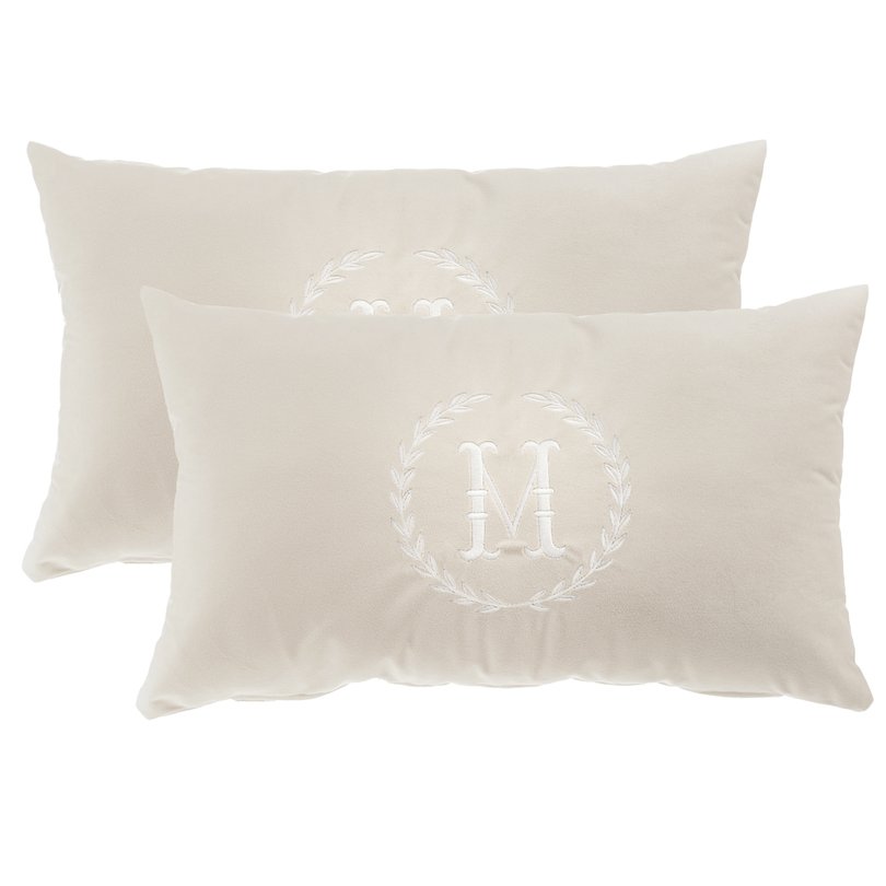 01 jogo de 2 almofadas monograma delicata bordado ramos off white
