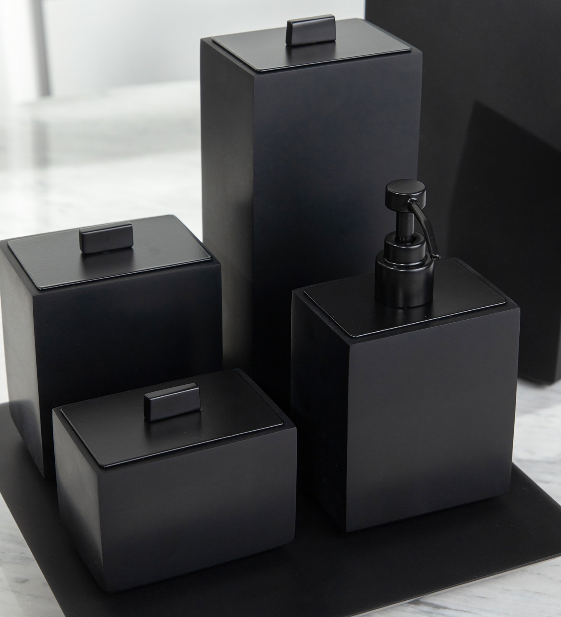 01 conjunto banheiro retangular 6 pcs resina black matte