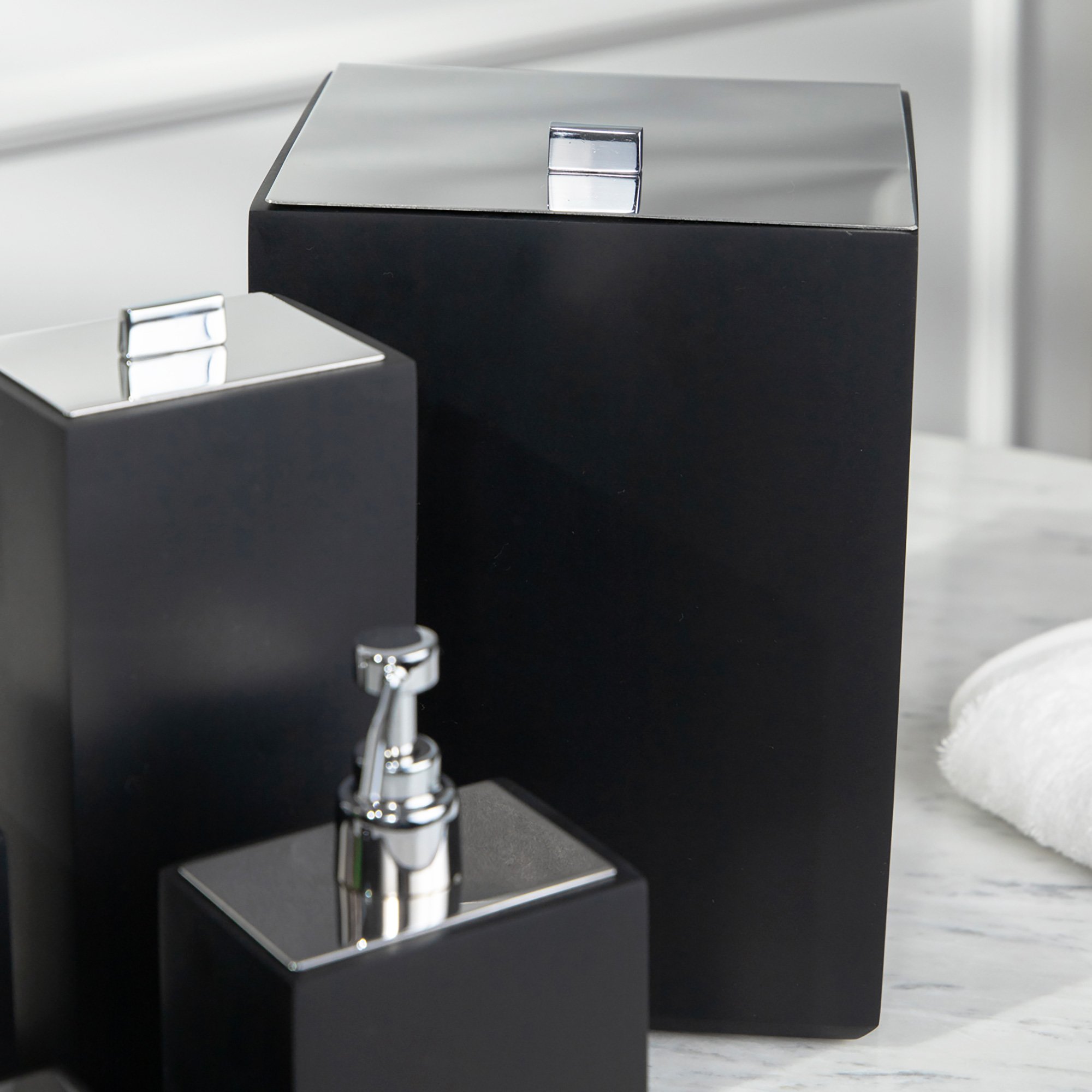 02 conjunto banheiro retangular 6 pcs resina preto fosco cromado