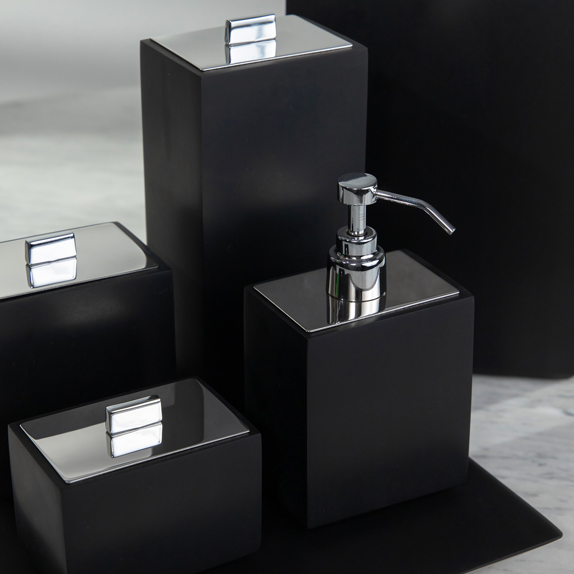03 conjunto banheiro retangular 6 pcs resina preto fosco cromado
