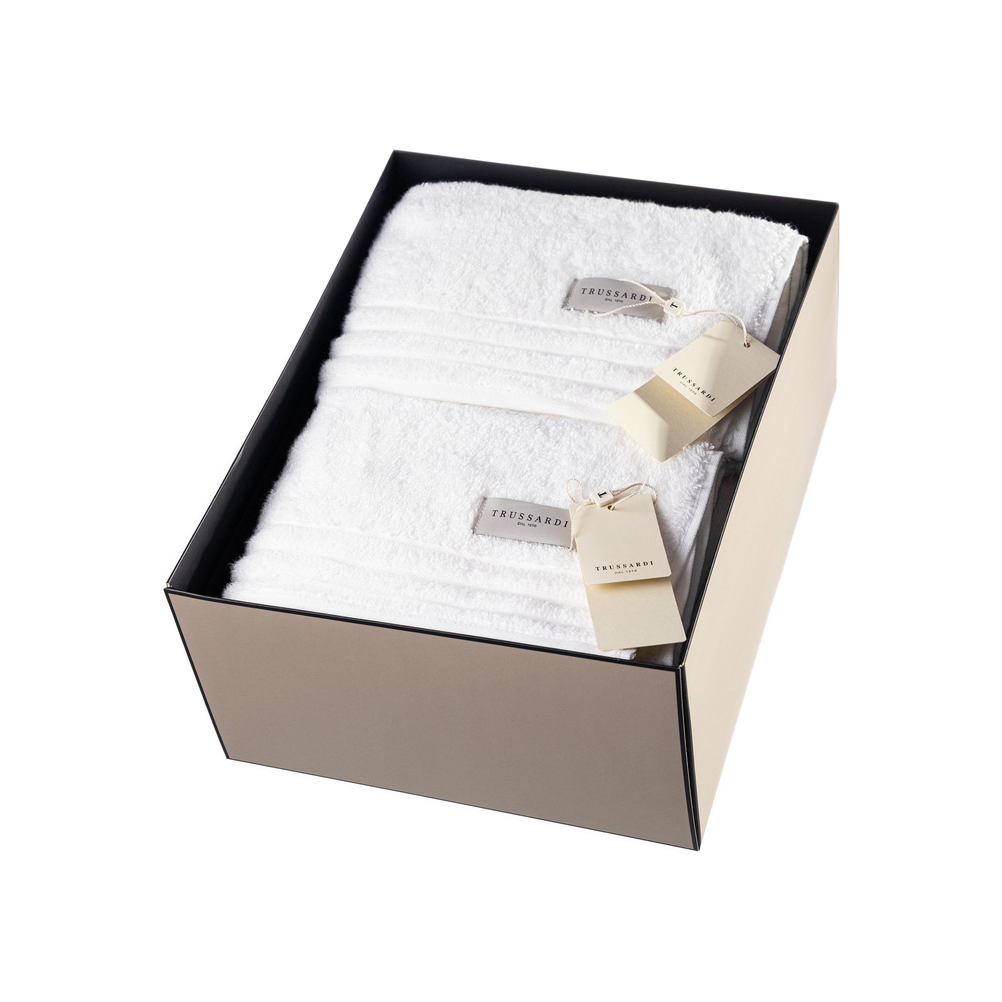 kit presente toalha banho 2 toalhas rosto trussardi imperiale branca still caixa sottile casa