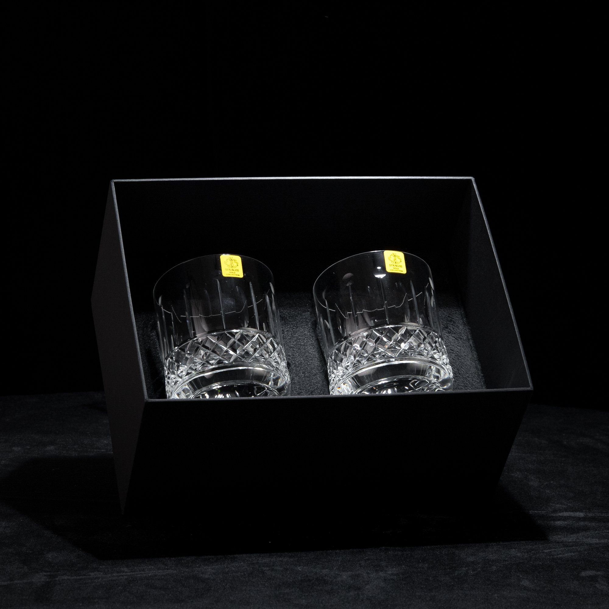 01 kit presente de 2 copos de cristal p whisky on the rocks strauss lapidado 430ml incolor