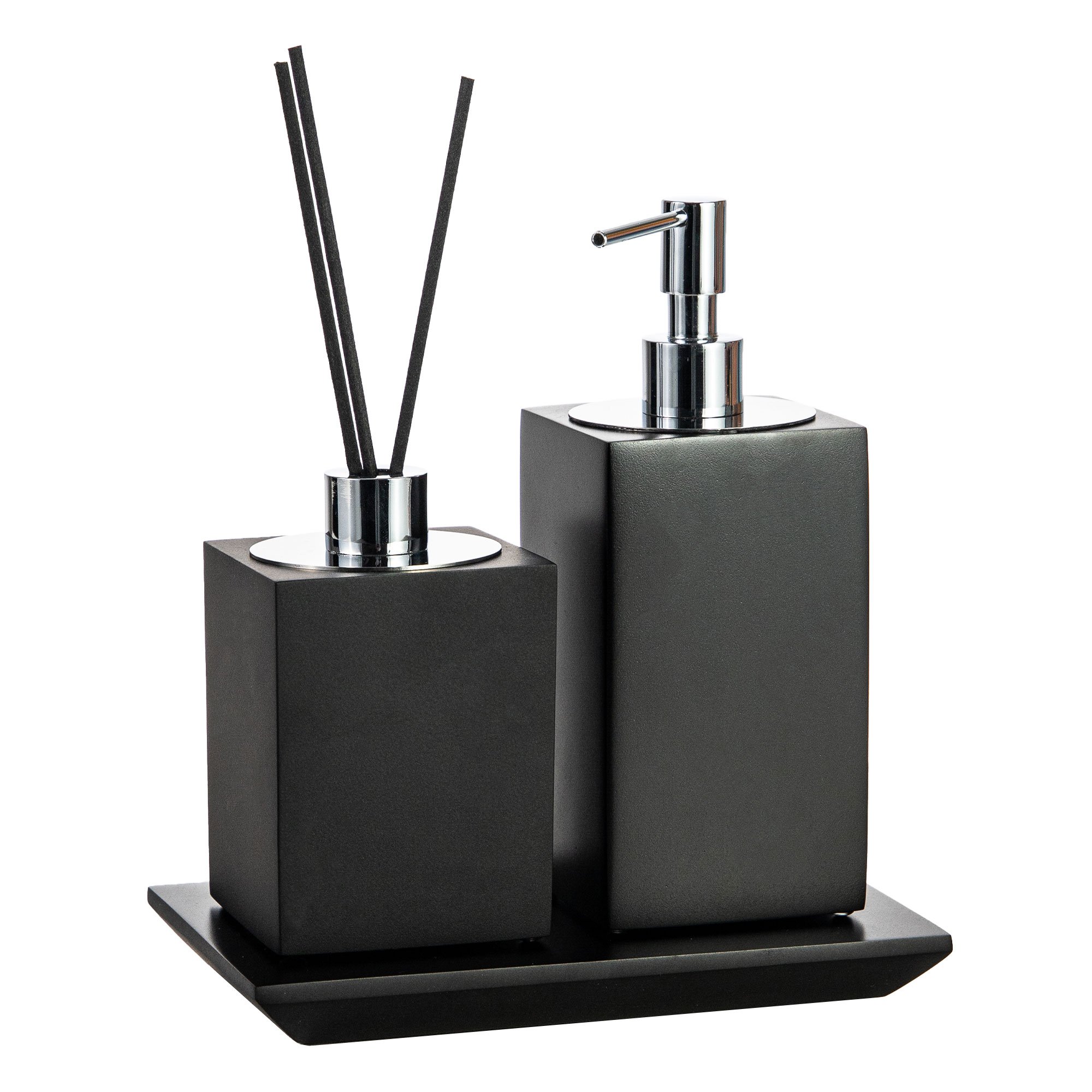 conjunto banheiro duo quadrado resina preto fosco cromado still bandeja sottile casa