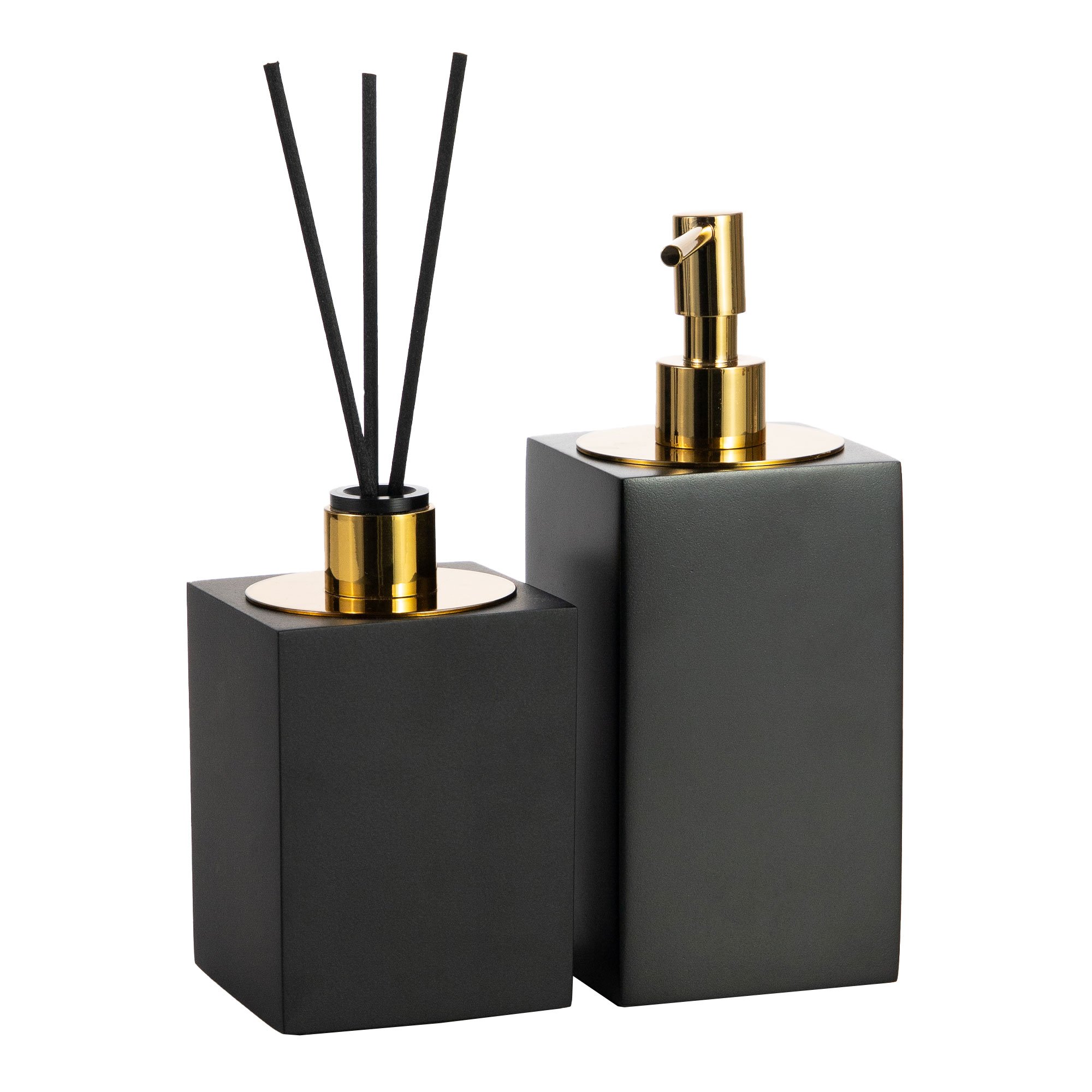conjunto banheiro duo quadrado resina preto fosco gold still sottile casa