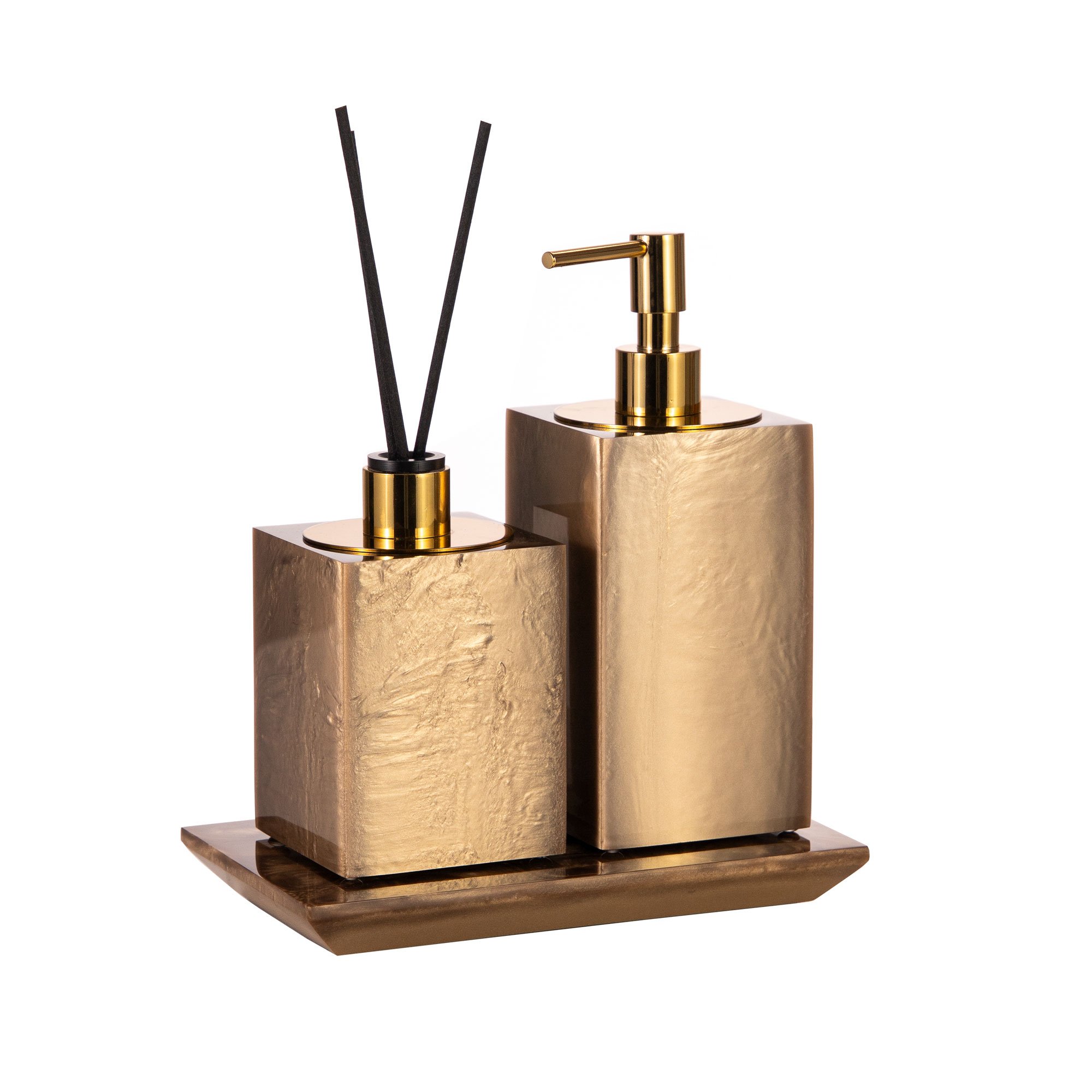 conjunto banheiro duo quadrado resina champagne gold still bandeja sottile casa