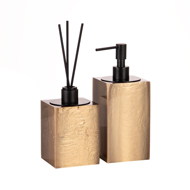 conjunto banheiro duo quadrado resina champagne black matte still sottile casa