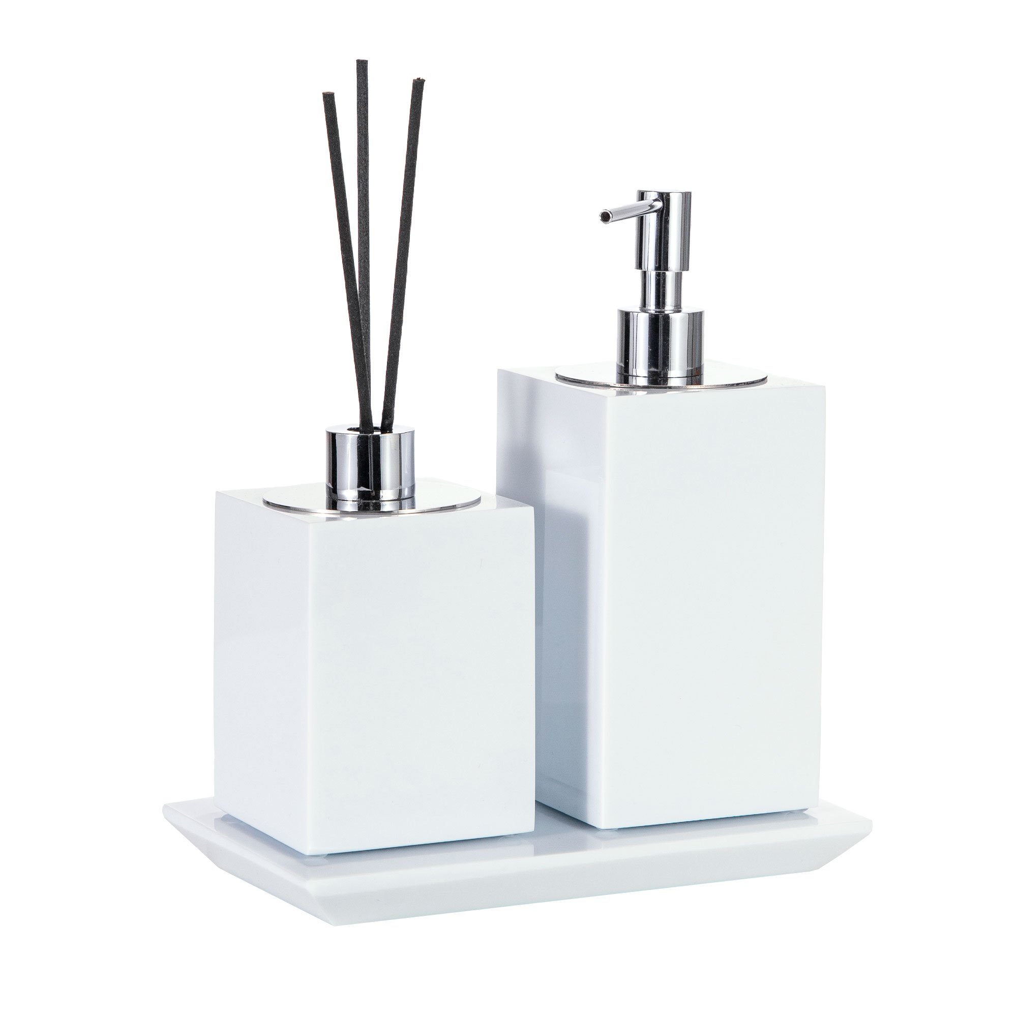 conjunto banheiro duo quadrado resina branco cromado bandeja still sottile casa