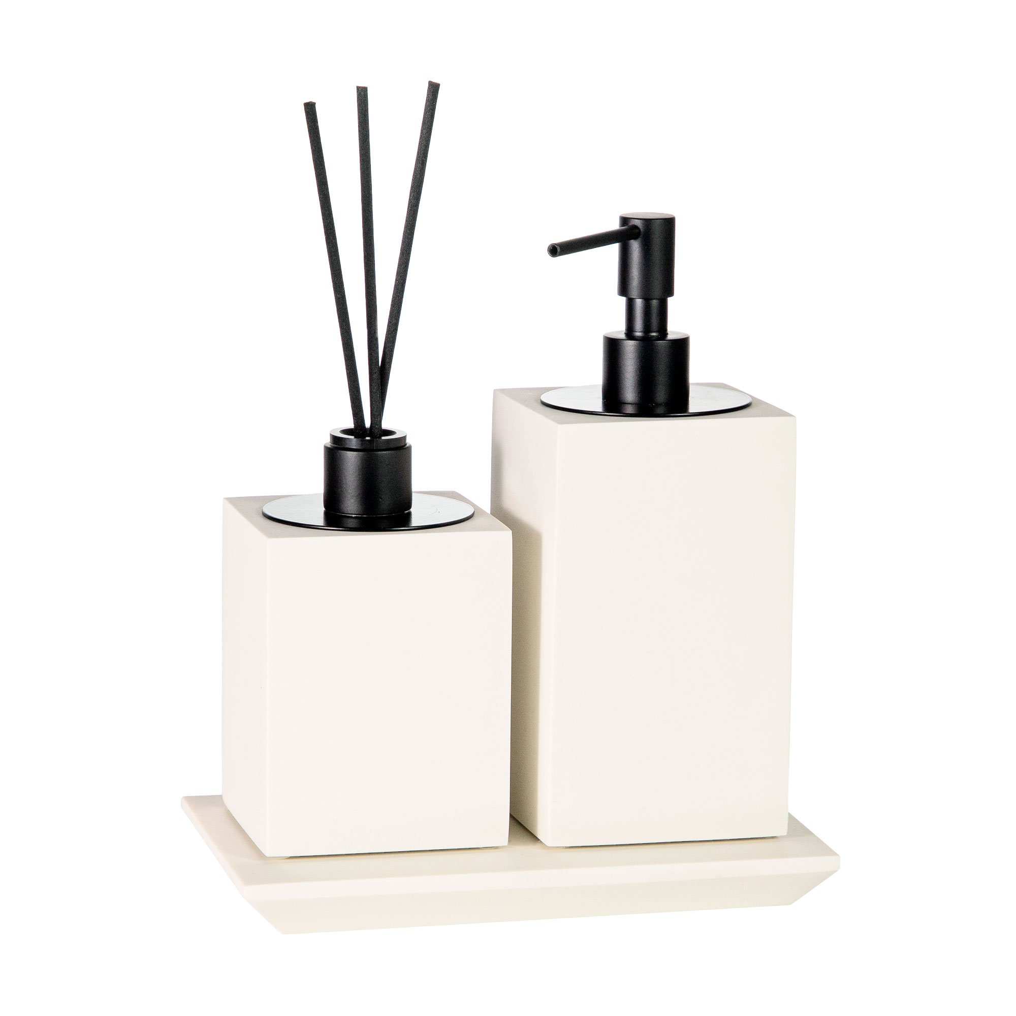 conjunto banheiro duo quadrado resina off white fosco black matte still sottile casa