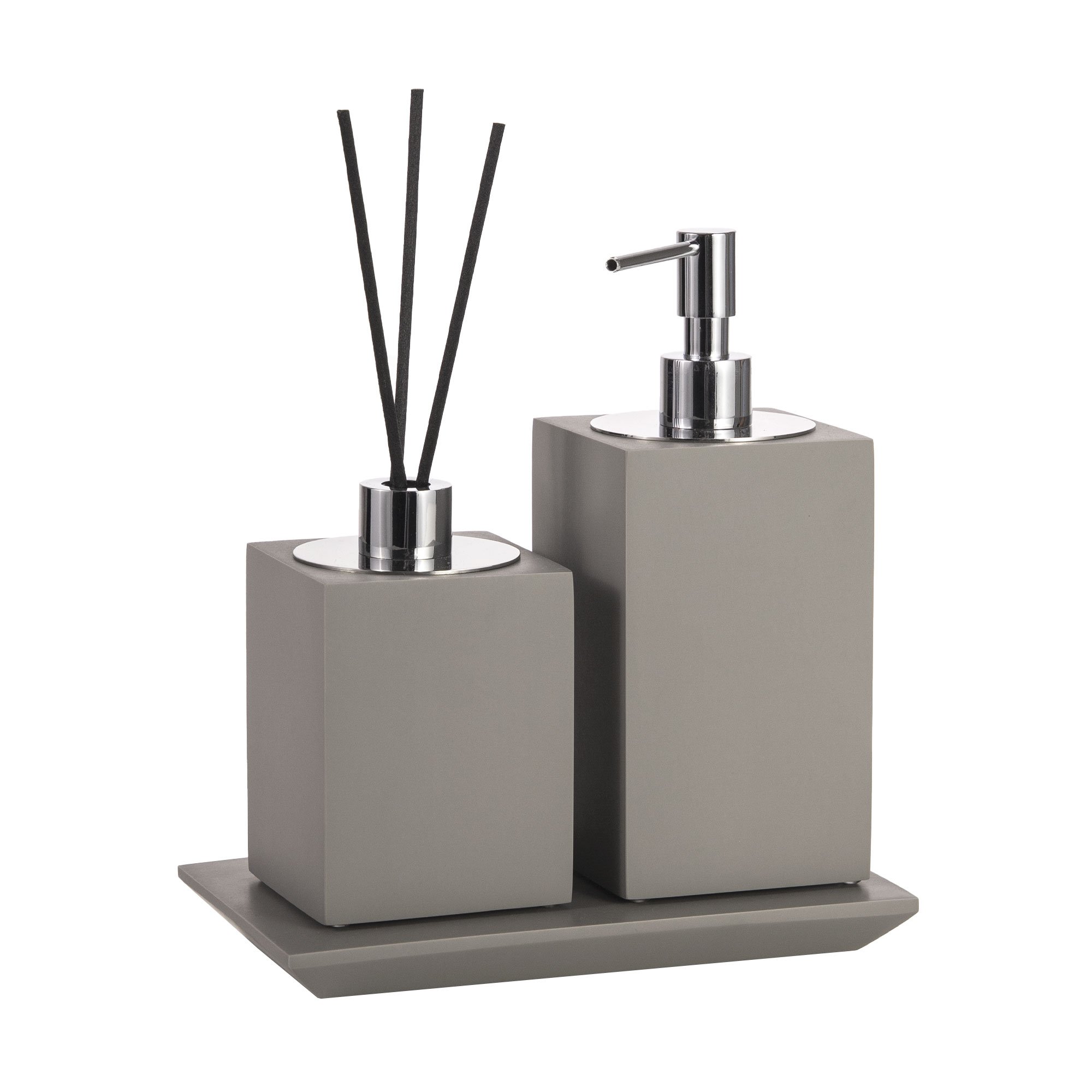 conjunto banheiro duo quadrado resina cinza claro fosco cromado bandeja still sottile casa