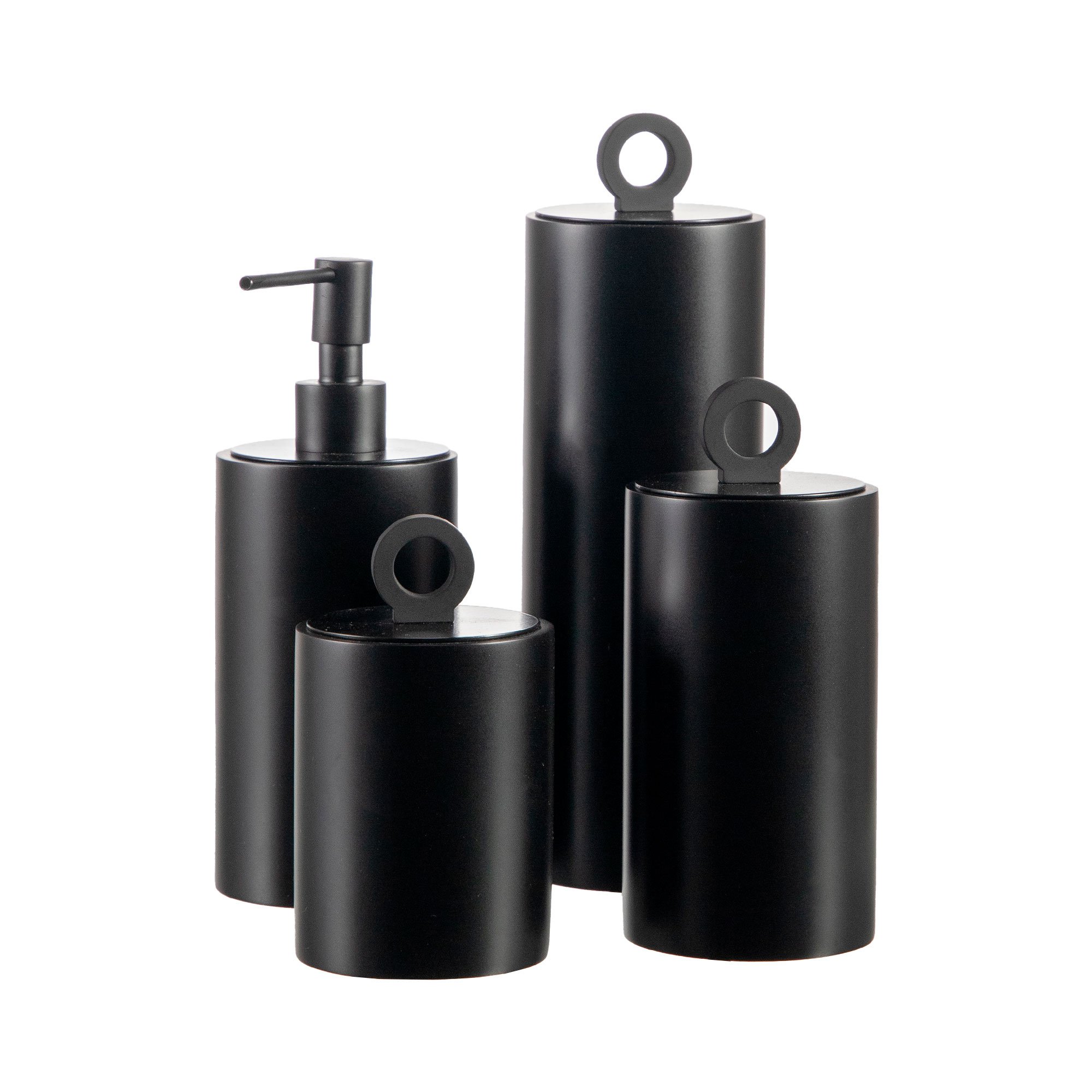 conjunto banheiro redondo puxador ello 4 pcs resina black matte preto fosco still sottile casa