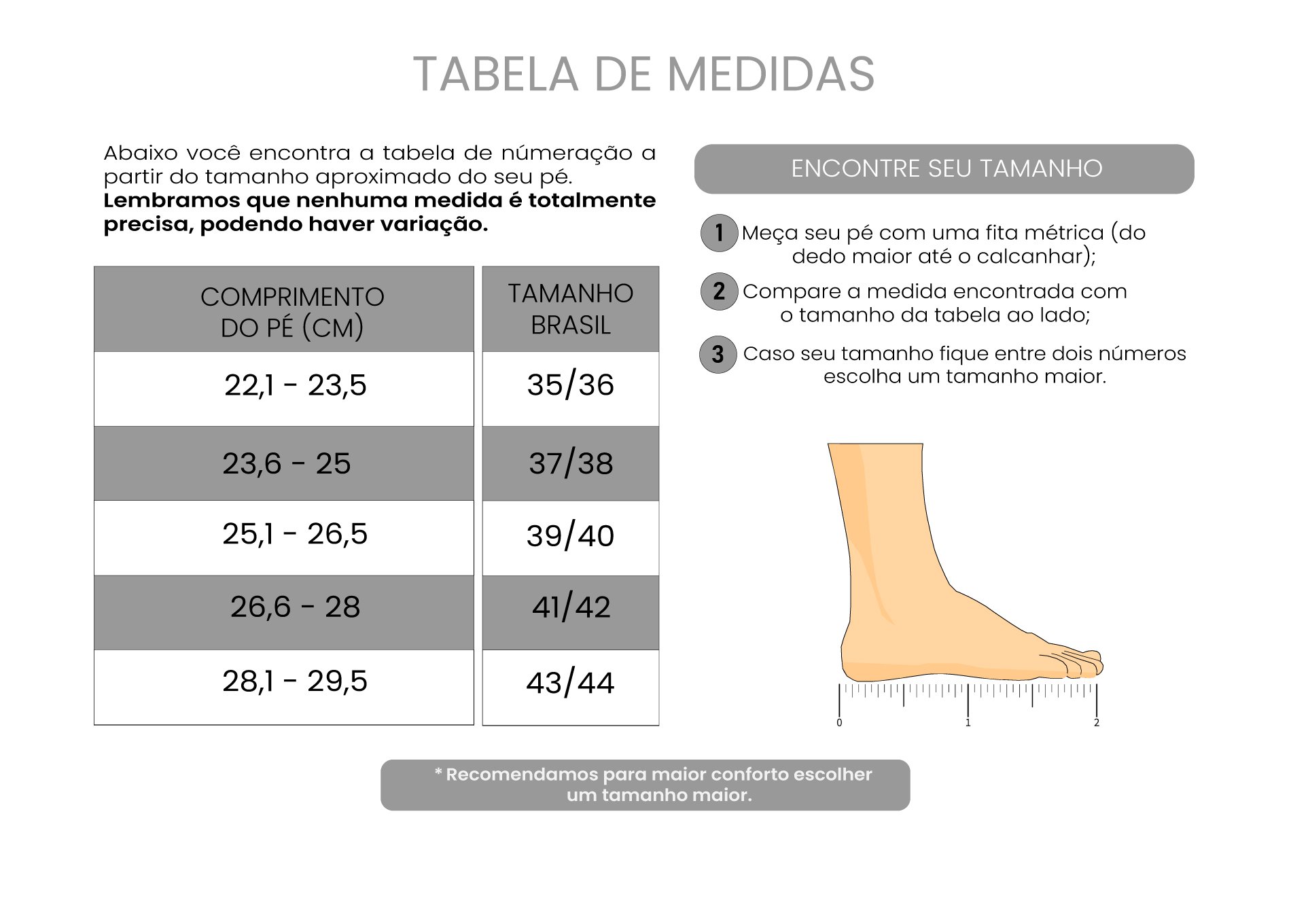 Tabela de Medidas Pantufas Sottile Casa