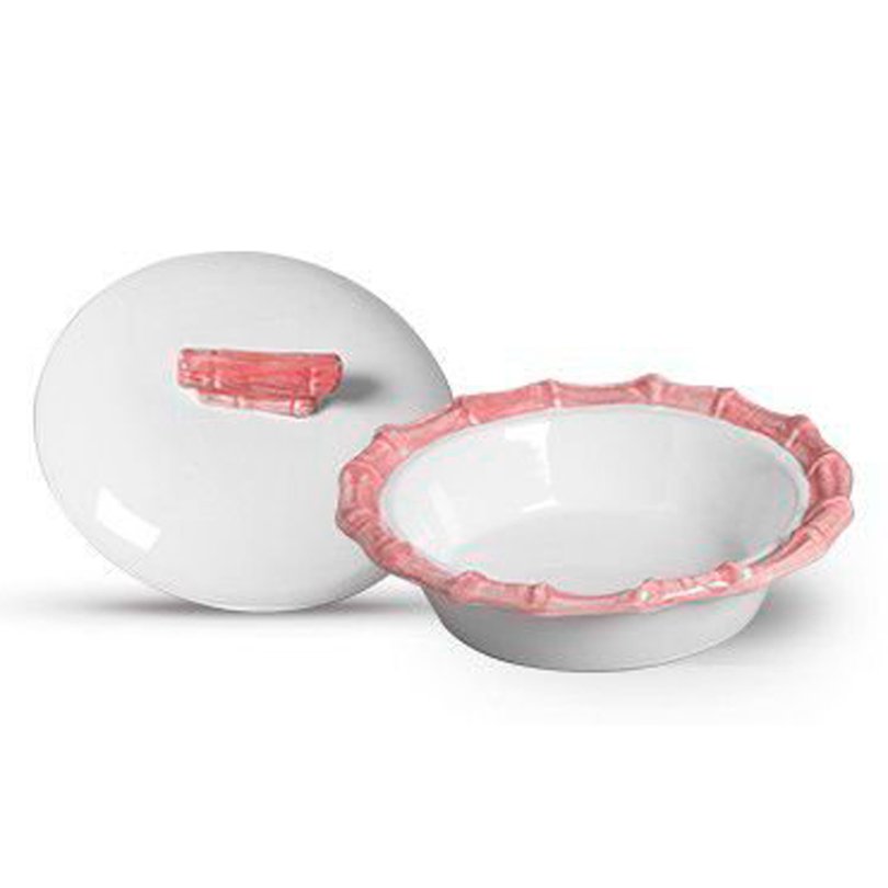 01 tigela c tampa ceramica borda bambu rosa