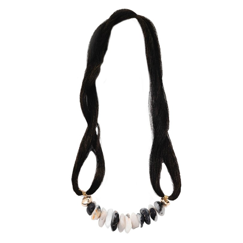 Colar de Mesa Palha Seda Fina Turmalina Negra C Quartzo Branco G_1