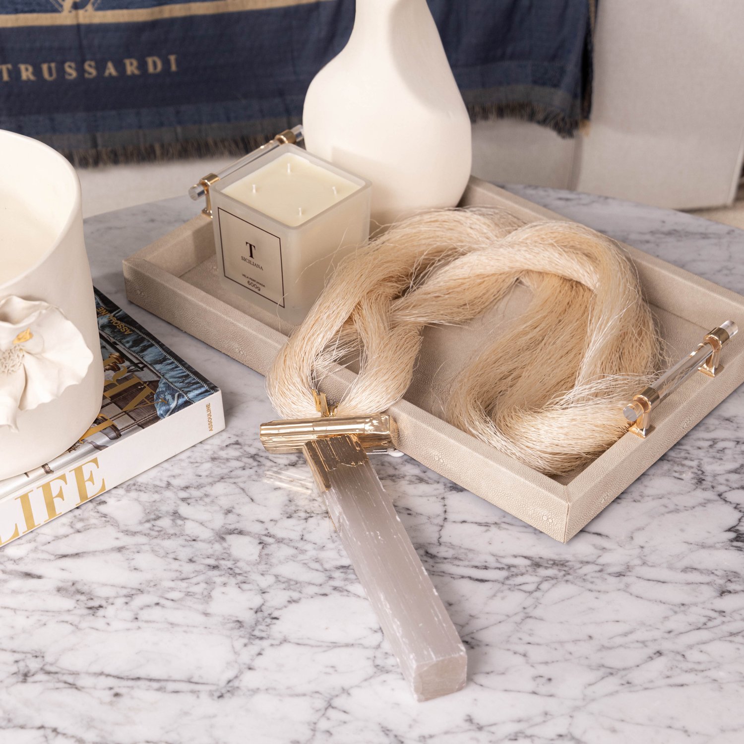 02 colar de mesa palha seda fina selenita bastao g