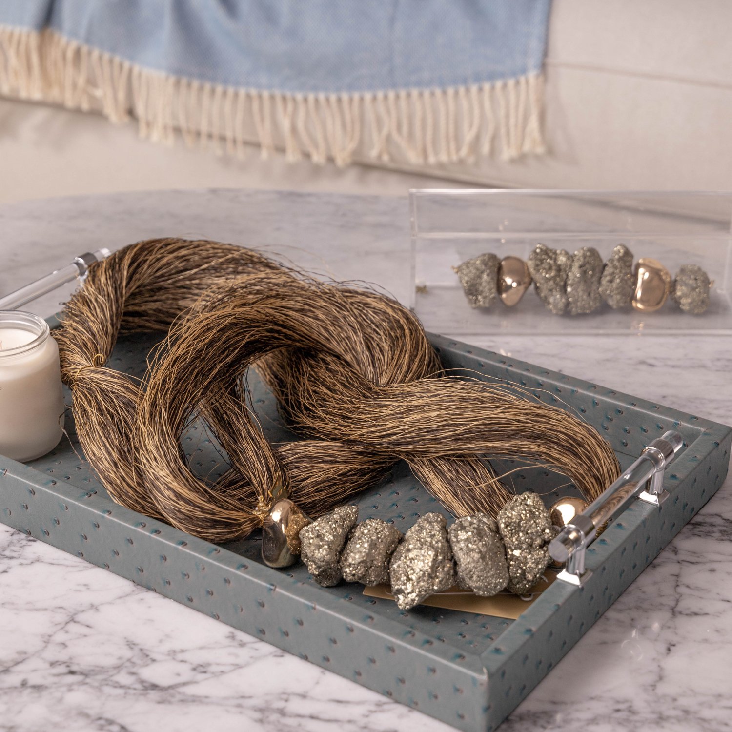 02 colar de mesa palha seda fina pirita m