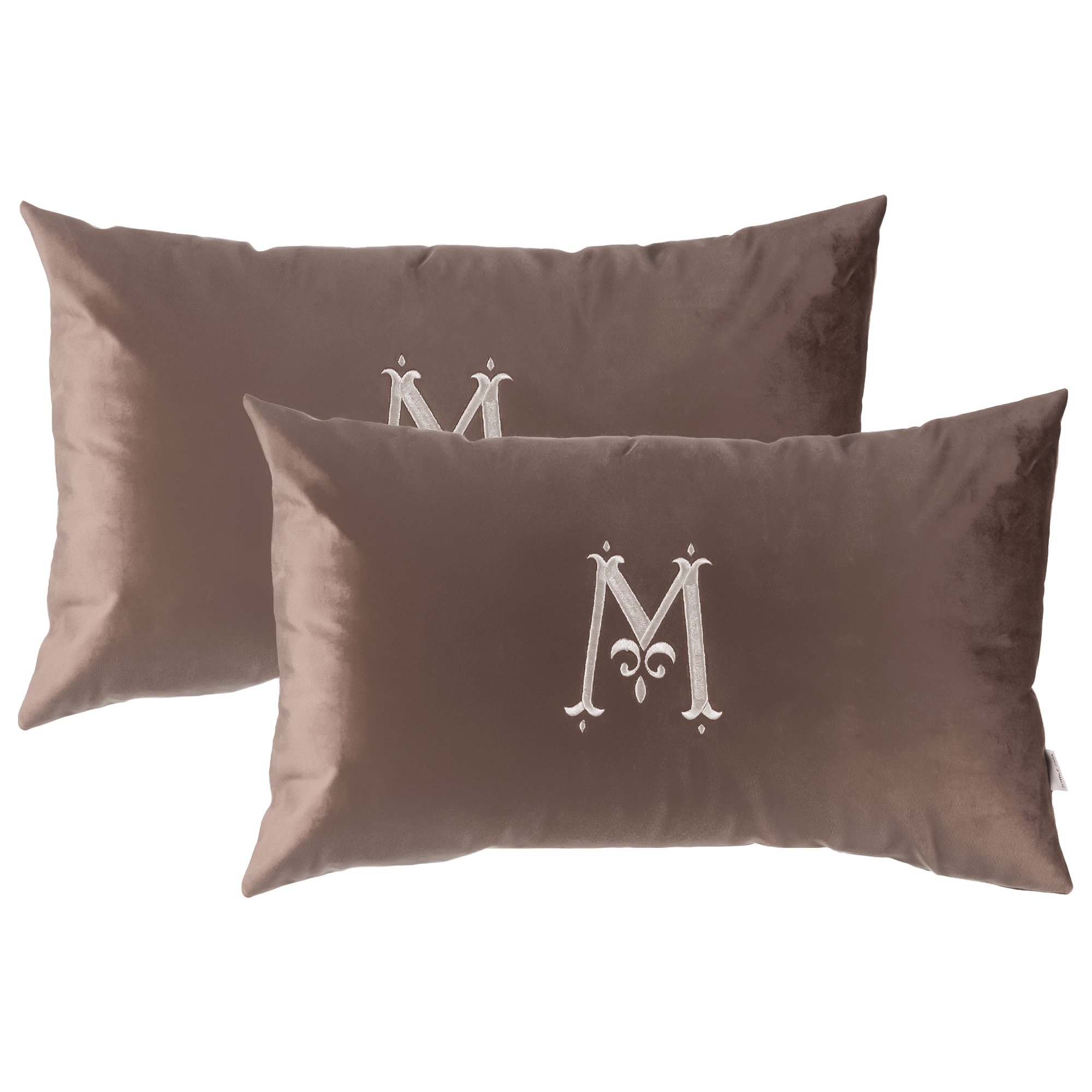 Jogo de 2 Almofadas Monograma Eleganza Bordado Florence Marrom_2