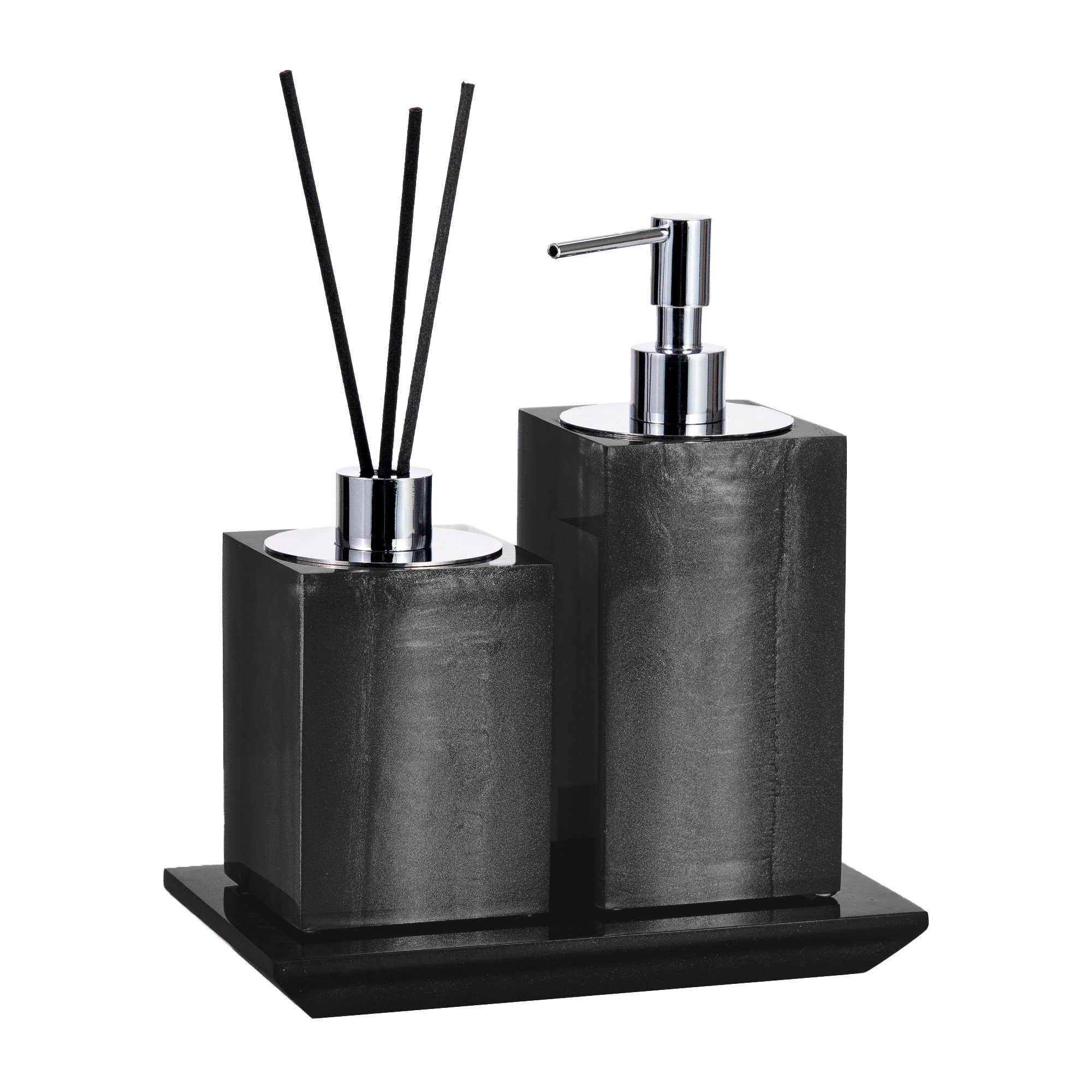 05 conjunto banheiro duo quadrado resina chumbo cromado