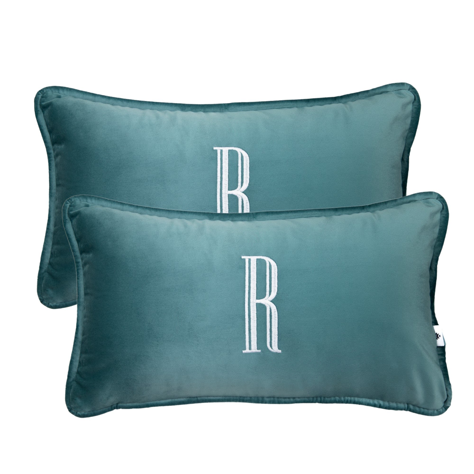 jogo de 2 almofadas monograma filetto bordado simples acqua sottile