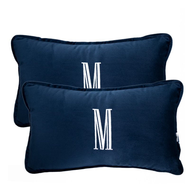 jogo de 2 almofadas monograma filetto bordado simples marinho sottile