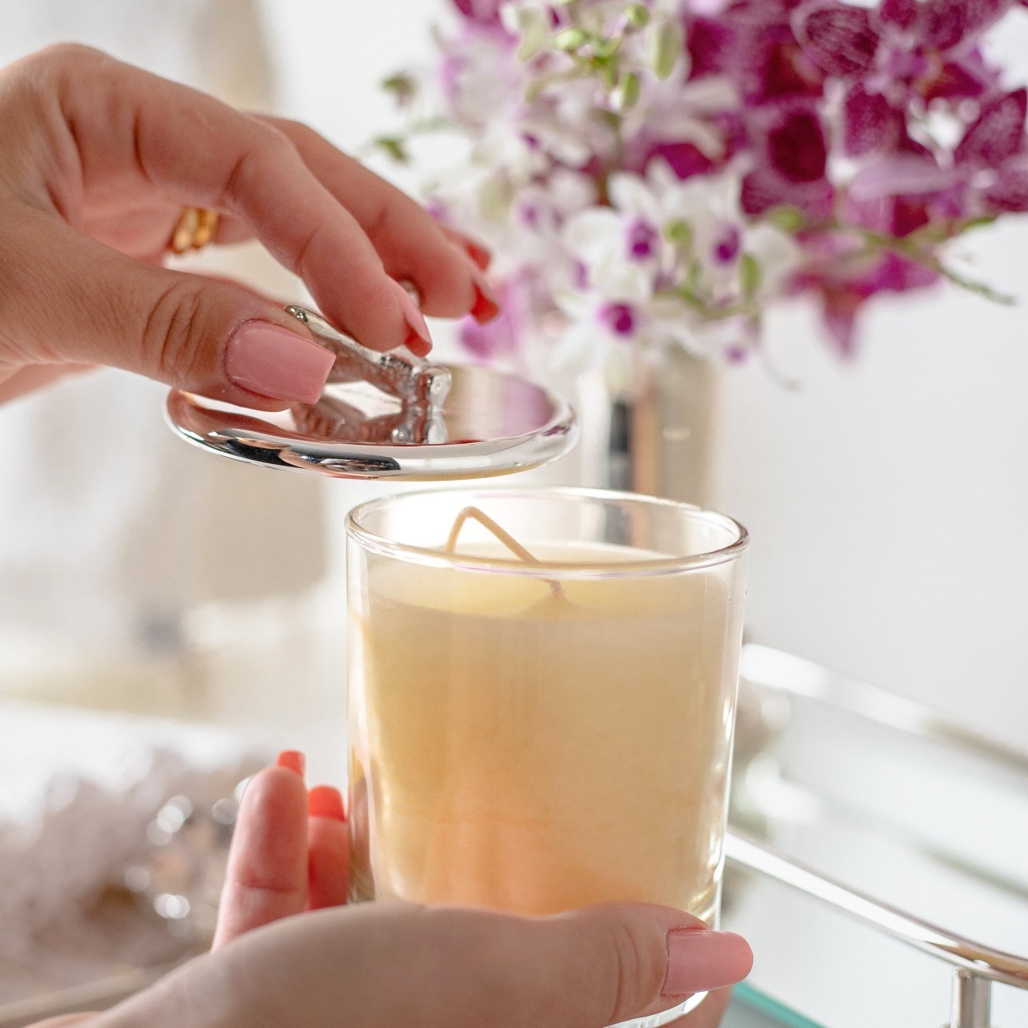 Porta_Vela_Vidro_e_Prata_com_Aplique_Abelha Sottile1