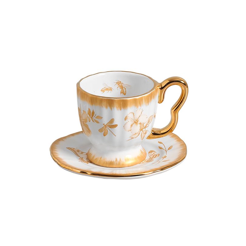 Jogo de 06 Xicaras Cafe c Pires Demoiselle Ceramica   Dourado Sottile Casa Still_2