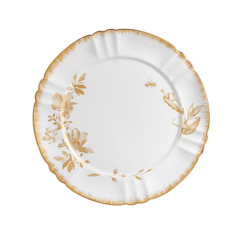 02 jogo de 06 pratos rasos demoiselle ceramica dourado