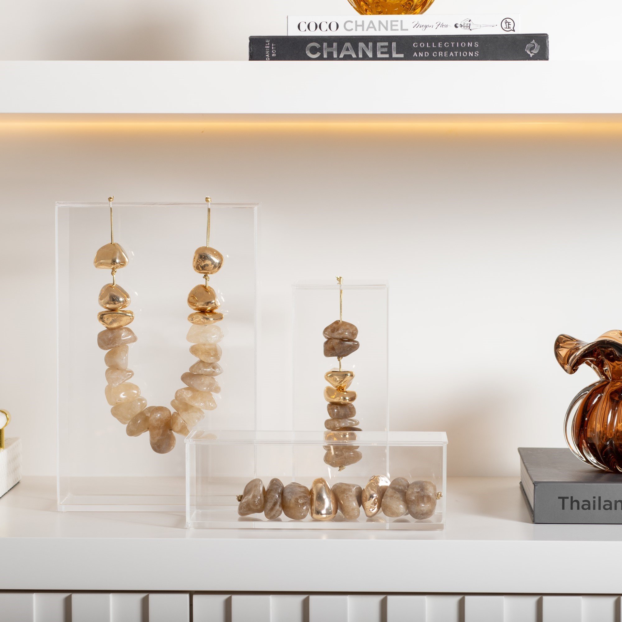 escultura pedra citrino natural dupla c caixa de acrilico g