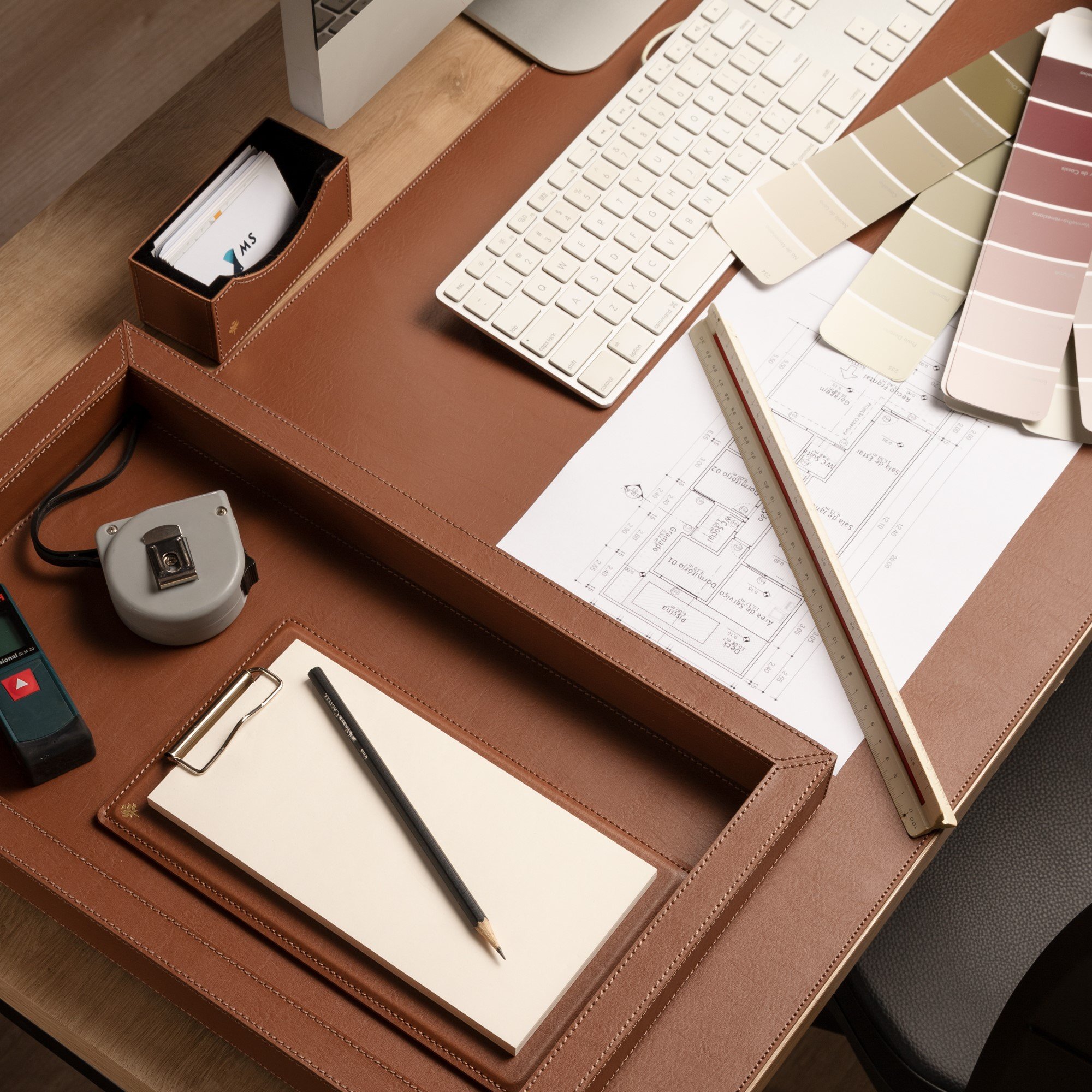 mini prancheta c bloco sottile casa em couro pu havana