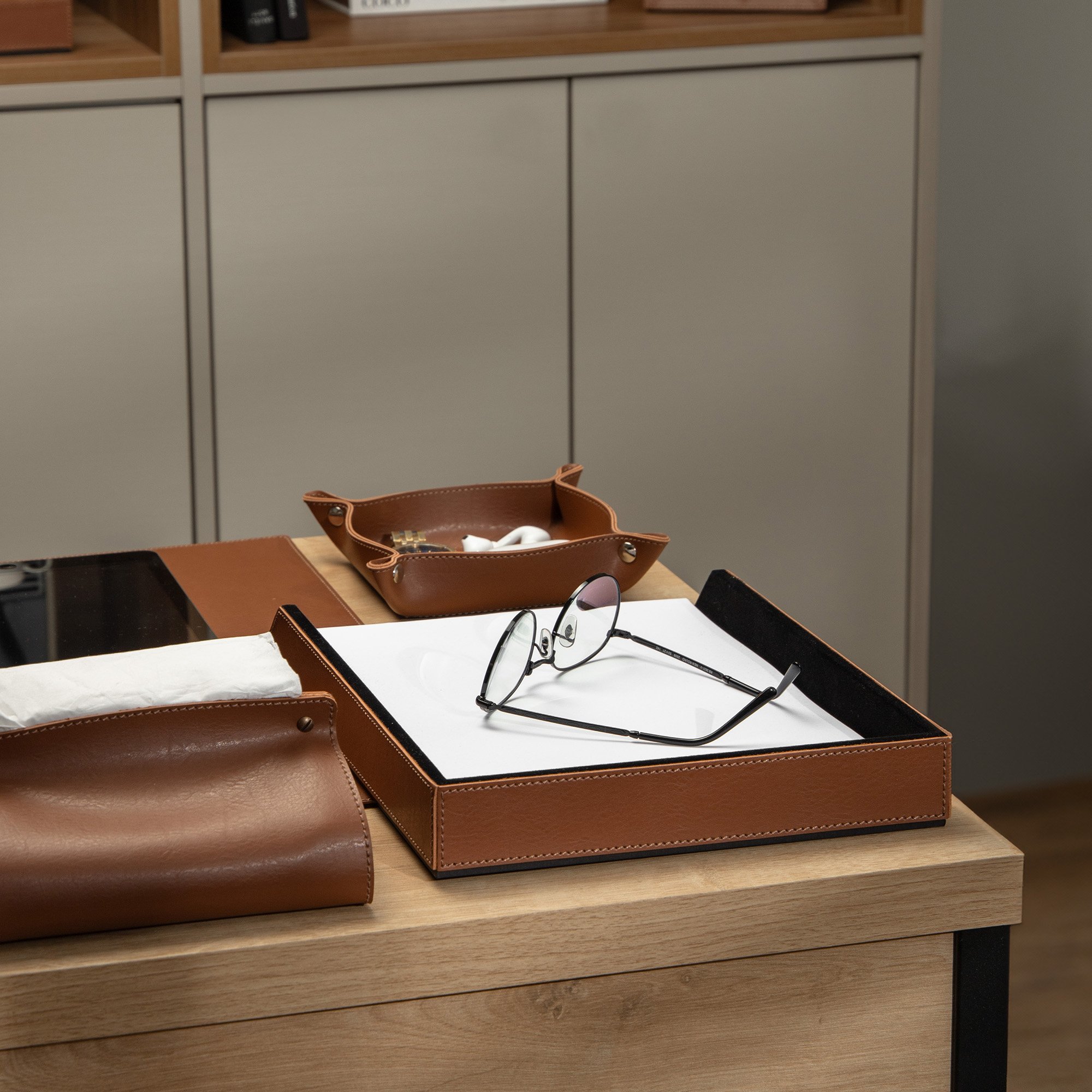 caixa porta papel a4 sottile casa em couro pu havana