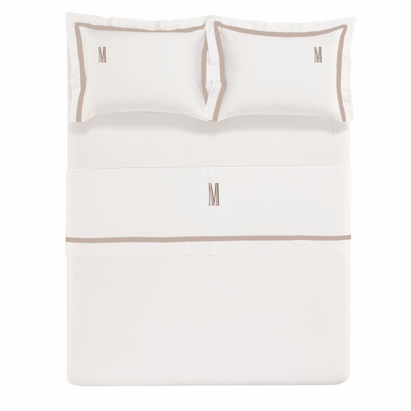 jogo de cama trussardi cetim 300 fios vercelli branco e nocciola queen merida