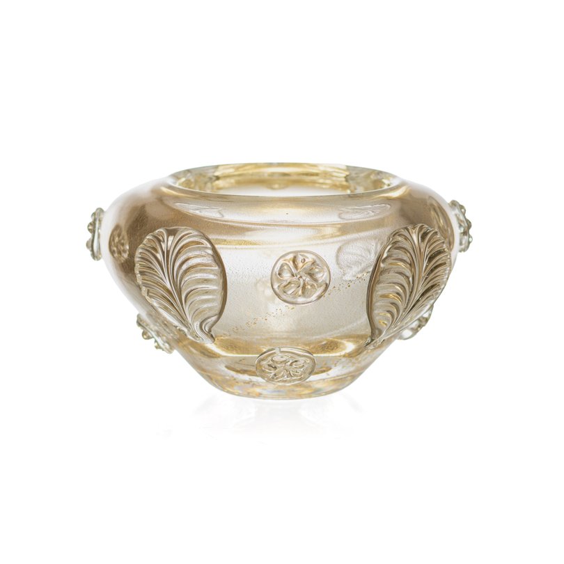cachepot murano veneza c ouro p cristal transparente padrao sottile