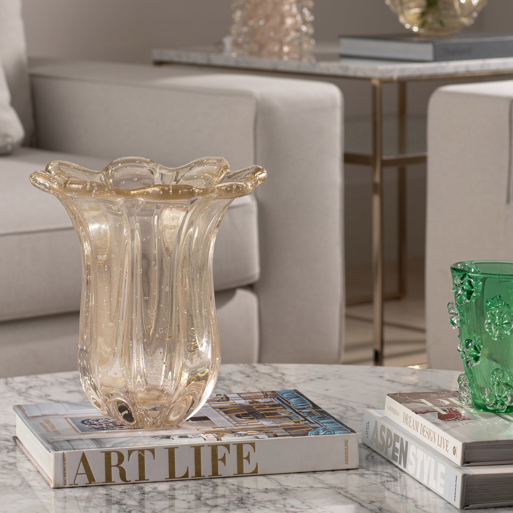 vaso murano everest p c ouro cristal transparente