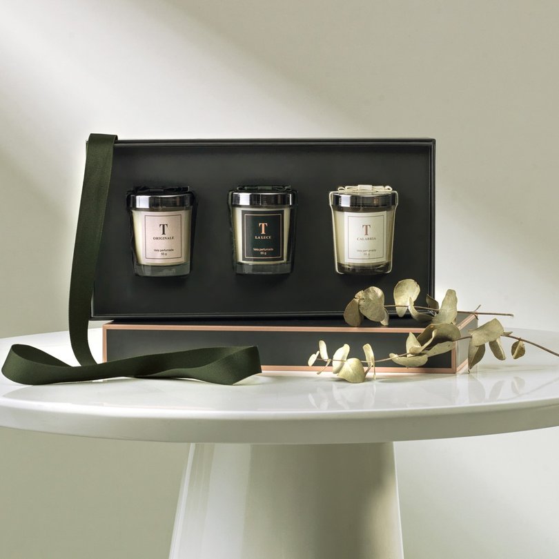 kit presente 3 mini velas trussardi t la luce calabria originale ambientada