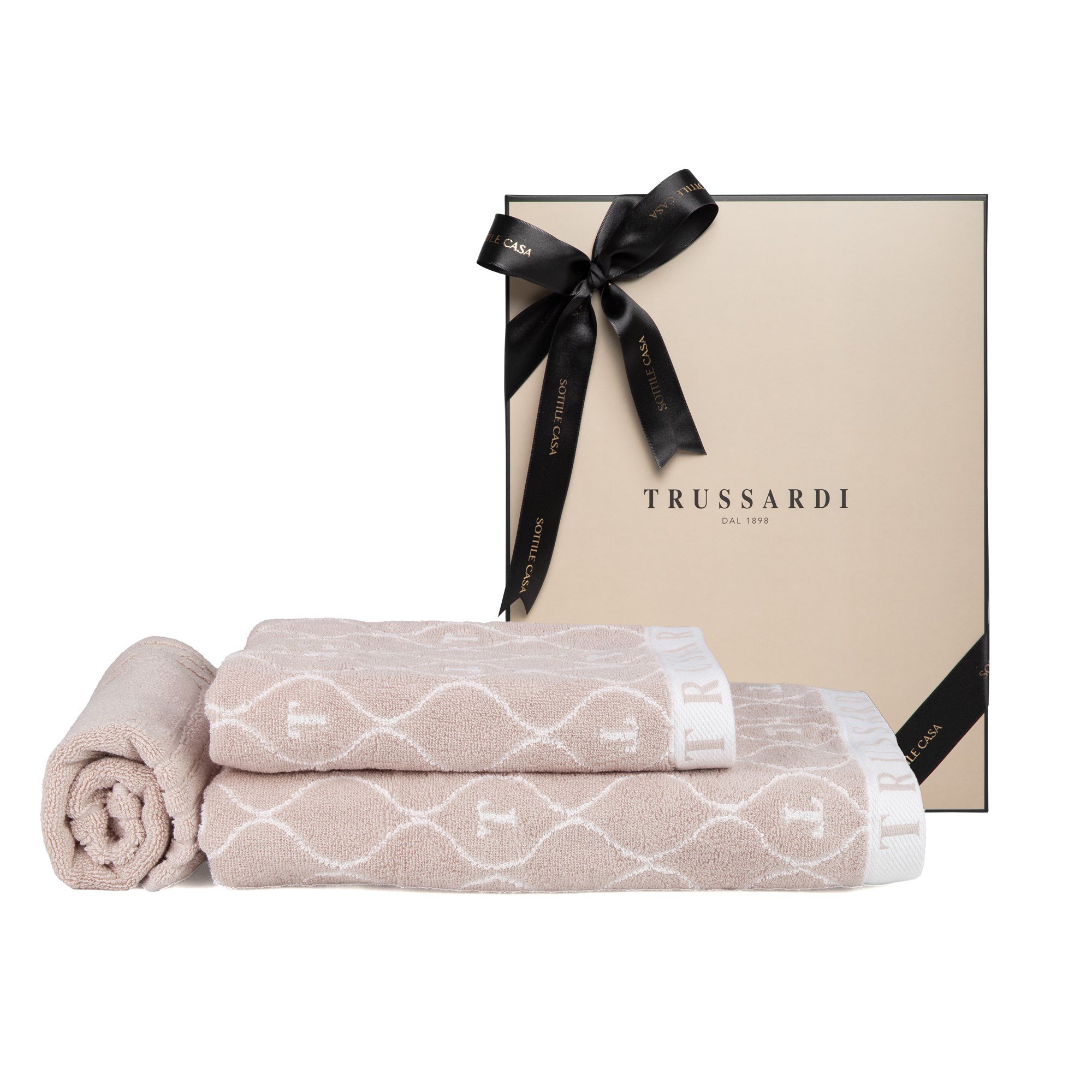 jogo de banho 3 pecas trussardi speciale jacquard com caixa presente soft rose sottile cxesp3 sr