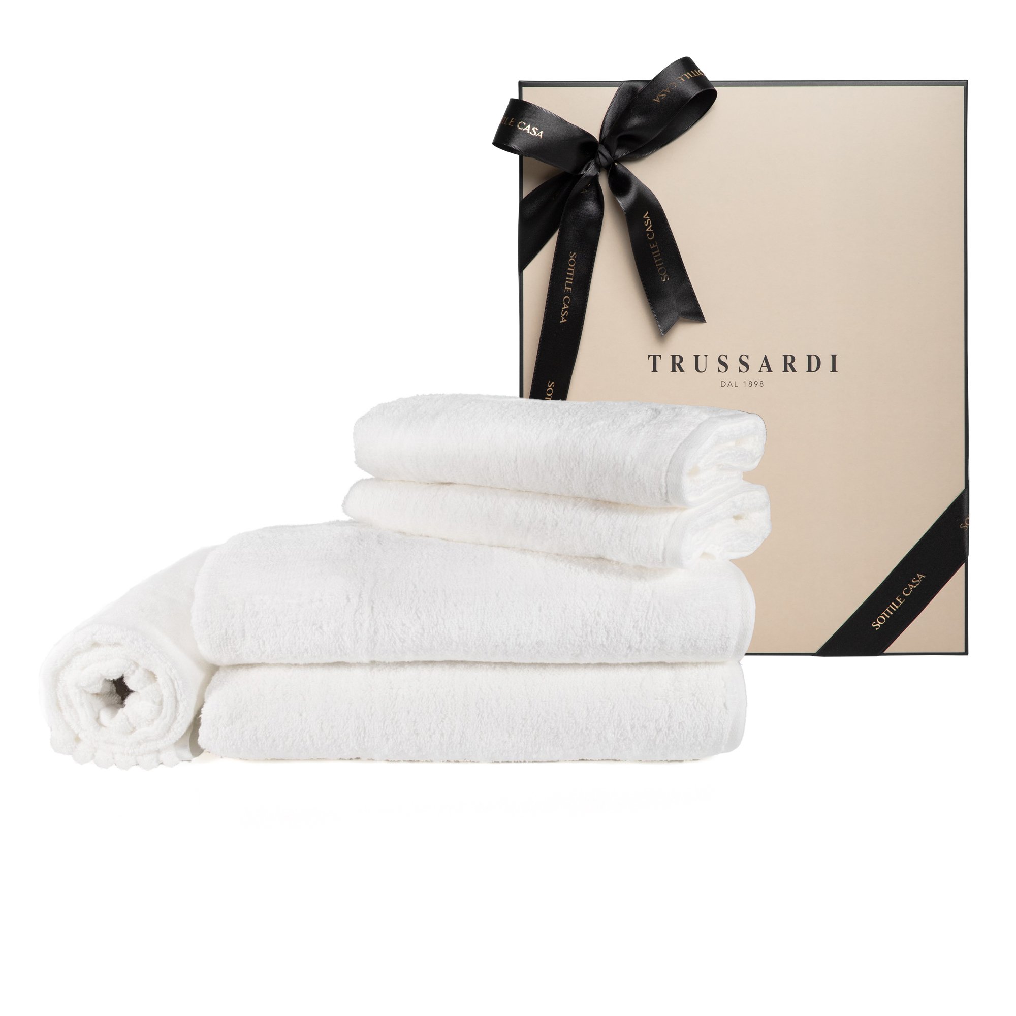 jogo de banho 5 pecas trussardi 100 algodao fontani com caixa de presente branco sottile cxfon5 bc