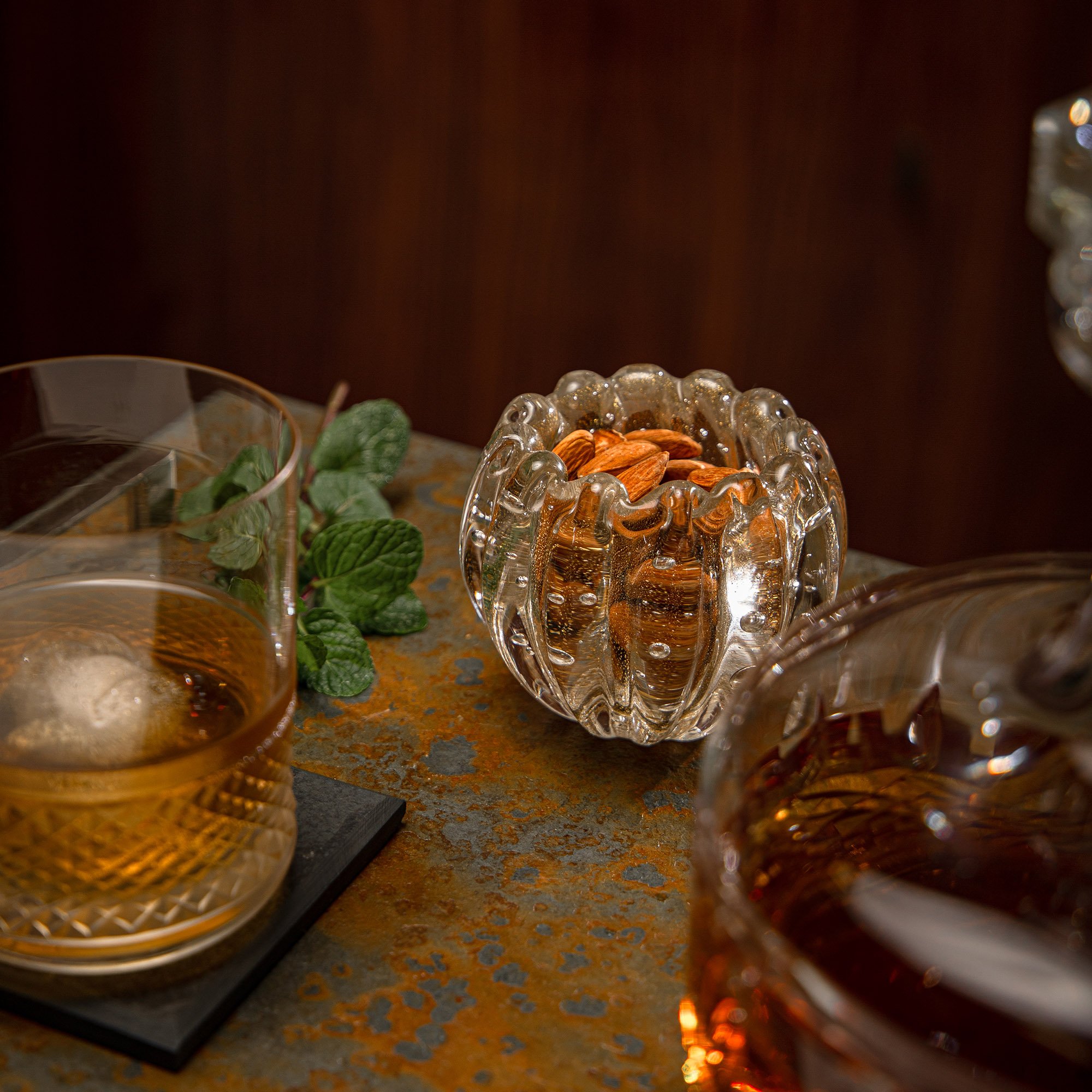 centro de mesa mini murano c ouro liceu pp cristal transparente