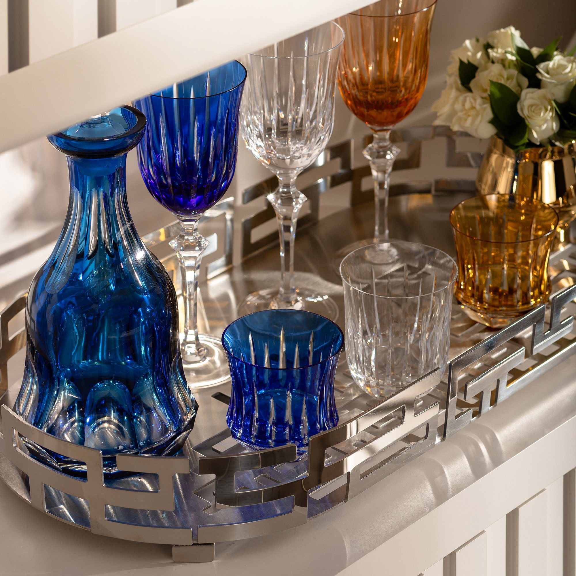 copo de cristal lapidado artesanal p whisky azul escuro 66