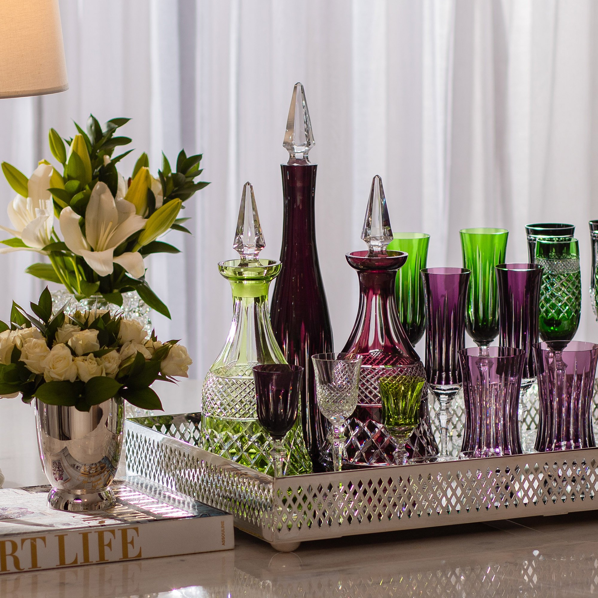 licoreira de cristal lapidado artesanal verde claro 78