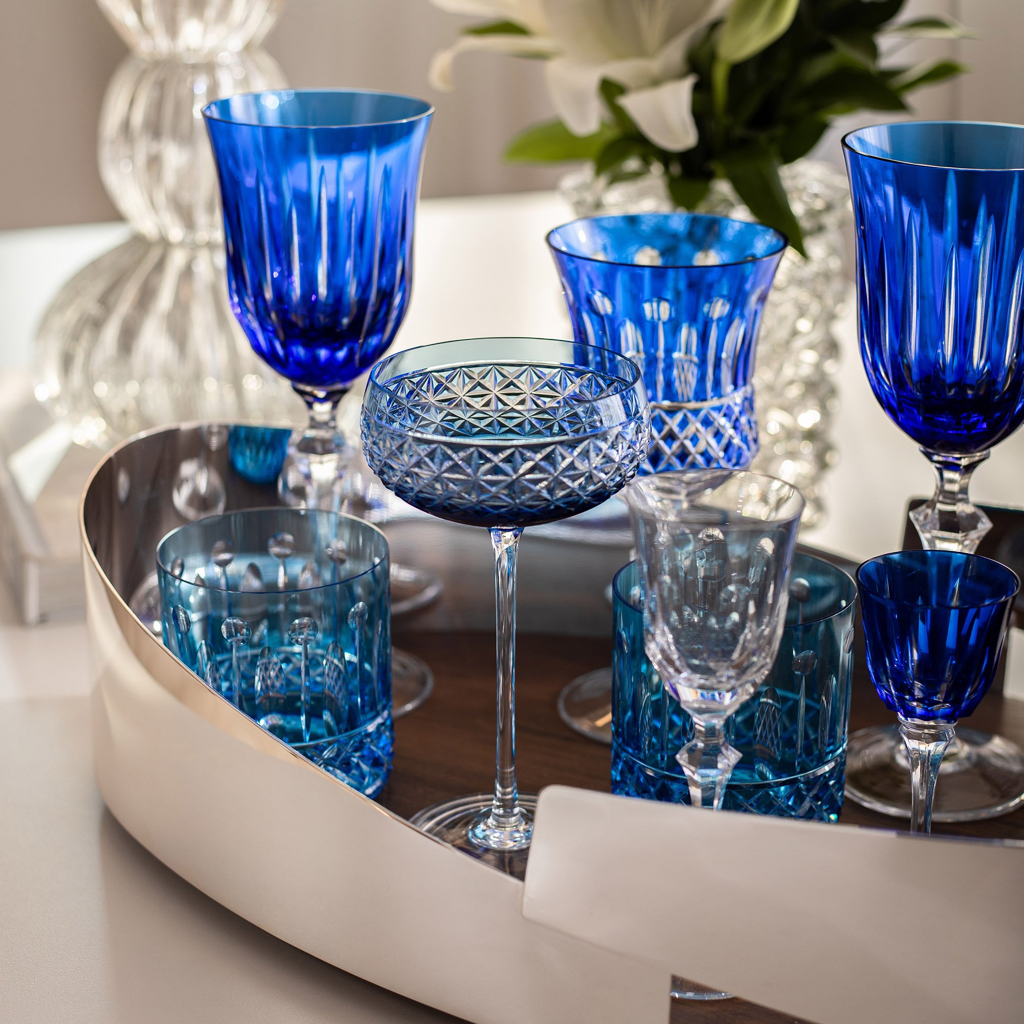 taca de cristal coupe lapidada p champagne 200ml azul claro