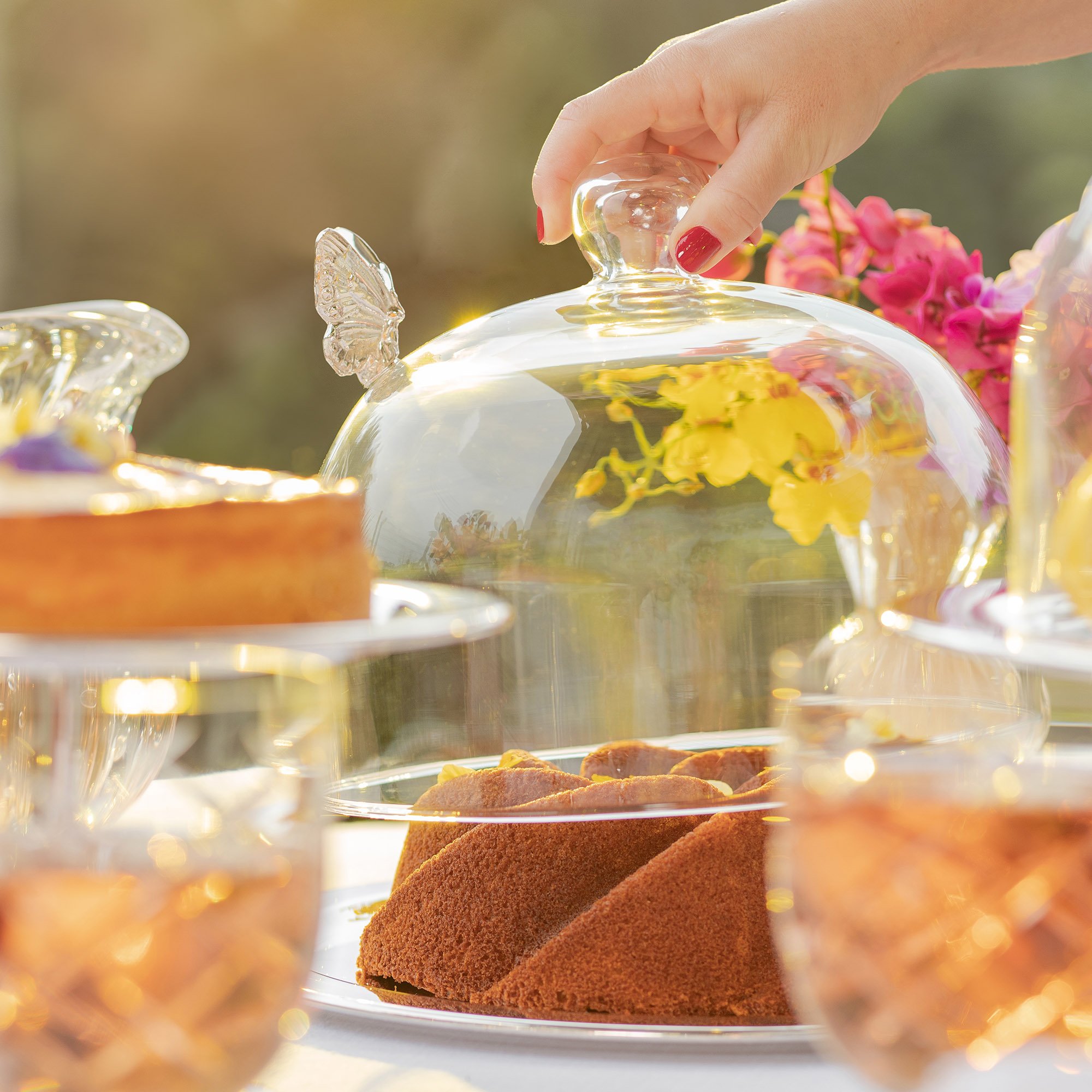 porta doces prata grande c cupula e aplique borboleta
